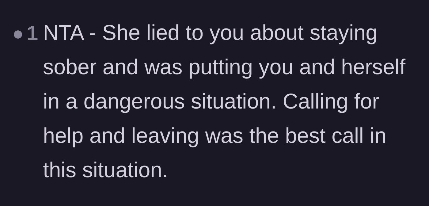 Comment thread 6 - Support for the main character's decision to walk away after the woman broke her promise to stay sober.