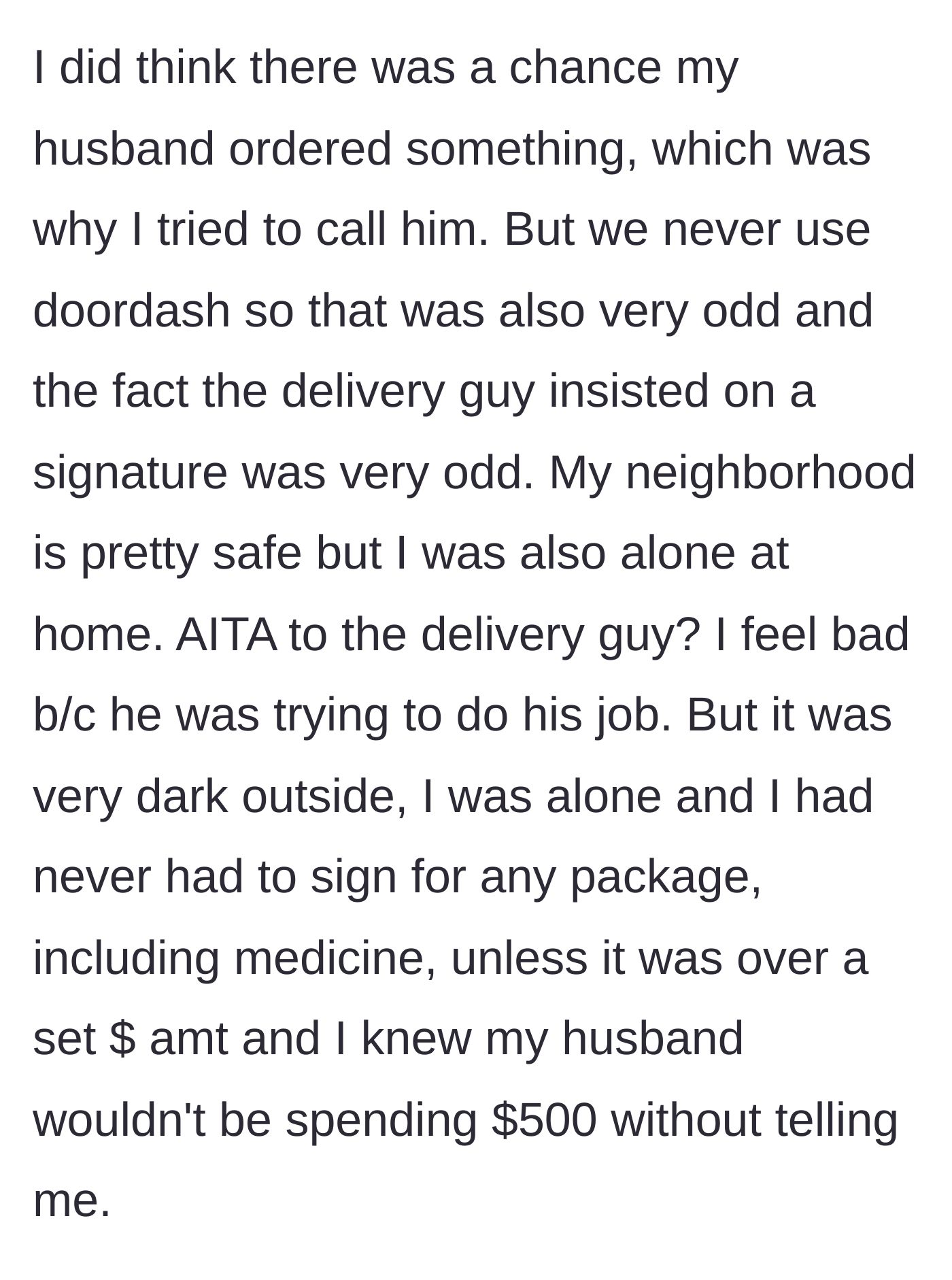 Story part 5 - A woman reflecting on her safety choices and questioning her own defensive reaction.