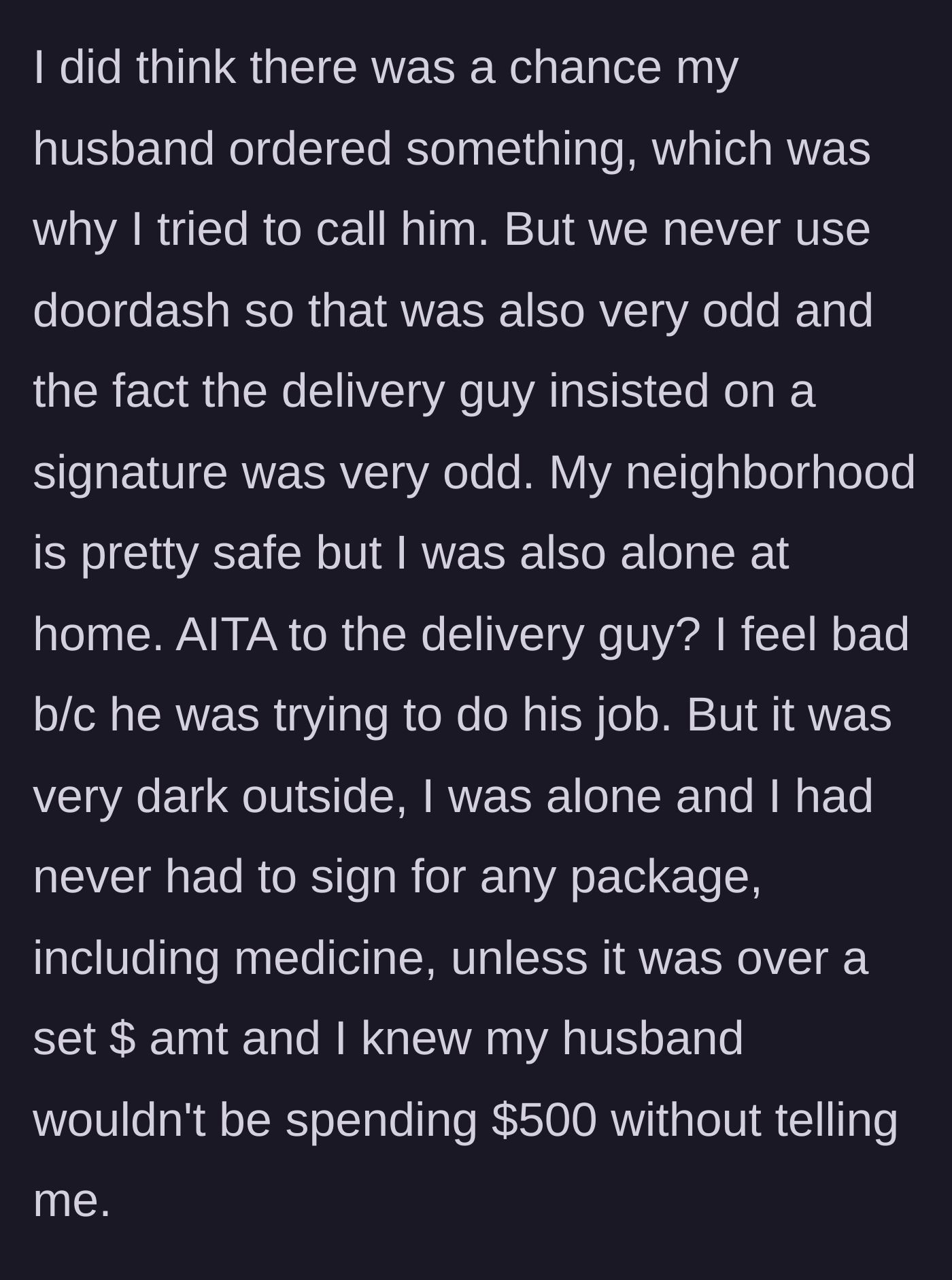 Story part 5 - A woman reflecting on her safety choices and questioning her own defensive reaction.