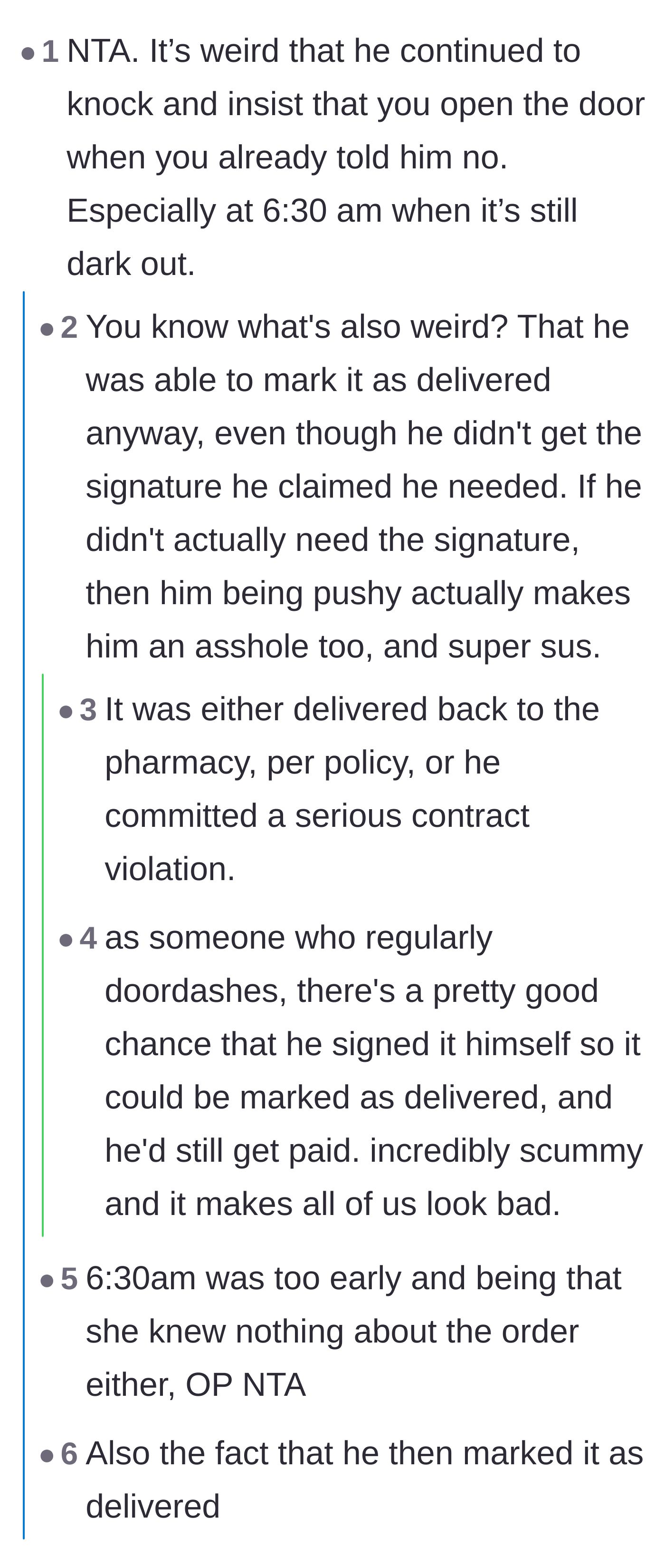 Comment thread 3 - Analyzing the driver's bizarre choice to mark the package as delivered