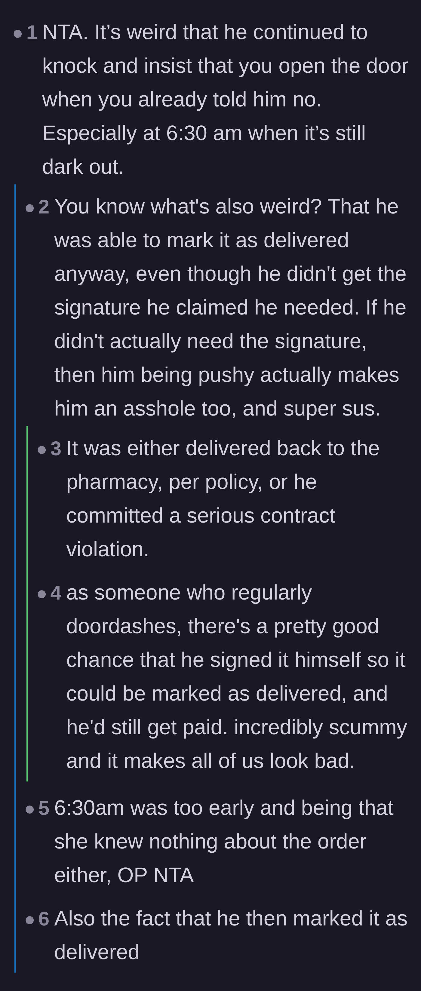 Comment thread 3 - Analyzing the driver's bizarre choice to mark the package as delivered
