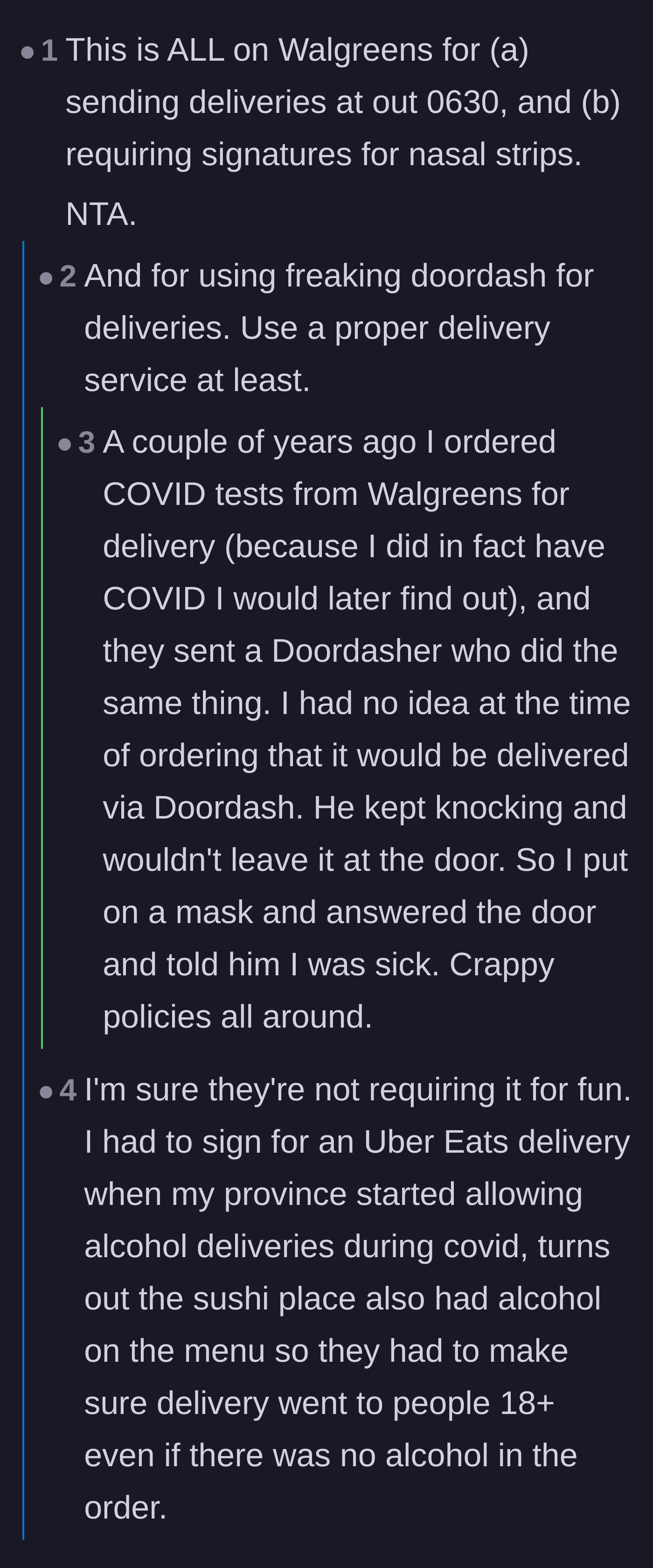 Comment thread 6 - Calling out Walgreens for relying on chaotic third-party delivery apps