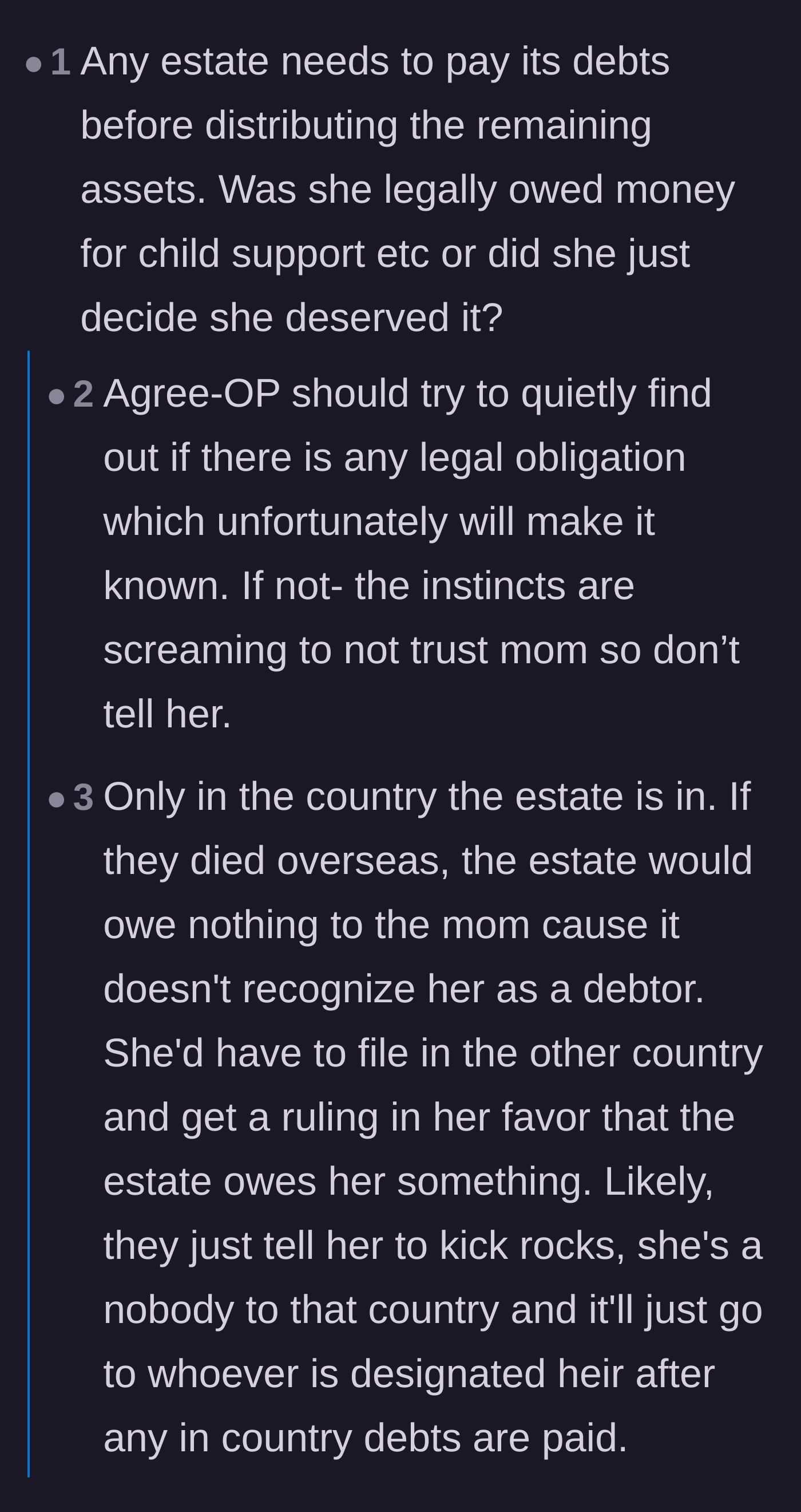 Comment thread debating the legal versus moral differences of retroactive child support.