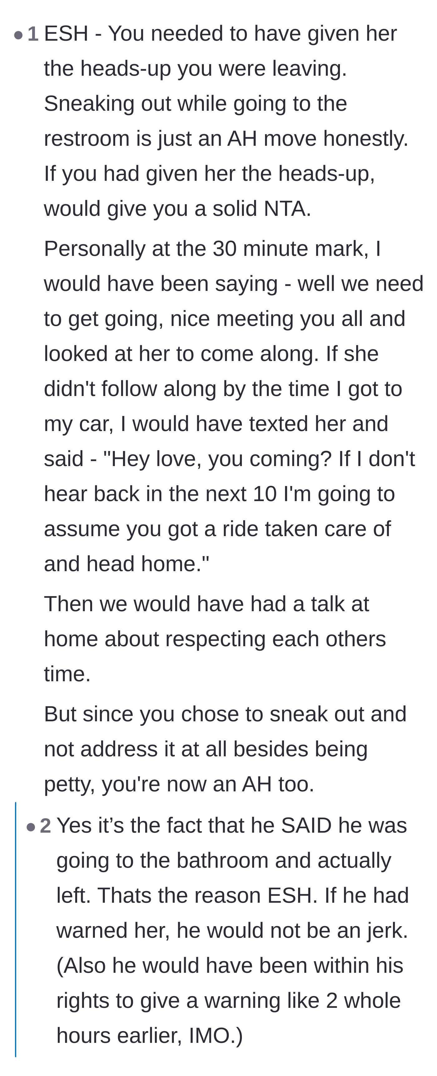 Comment thread 3 - Commentary on how to politely but firmly announce you are leaving a social situation.