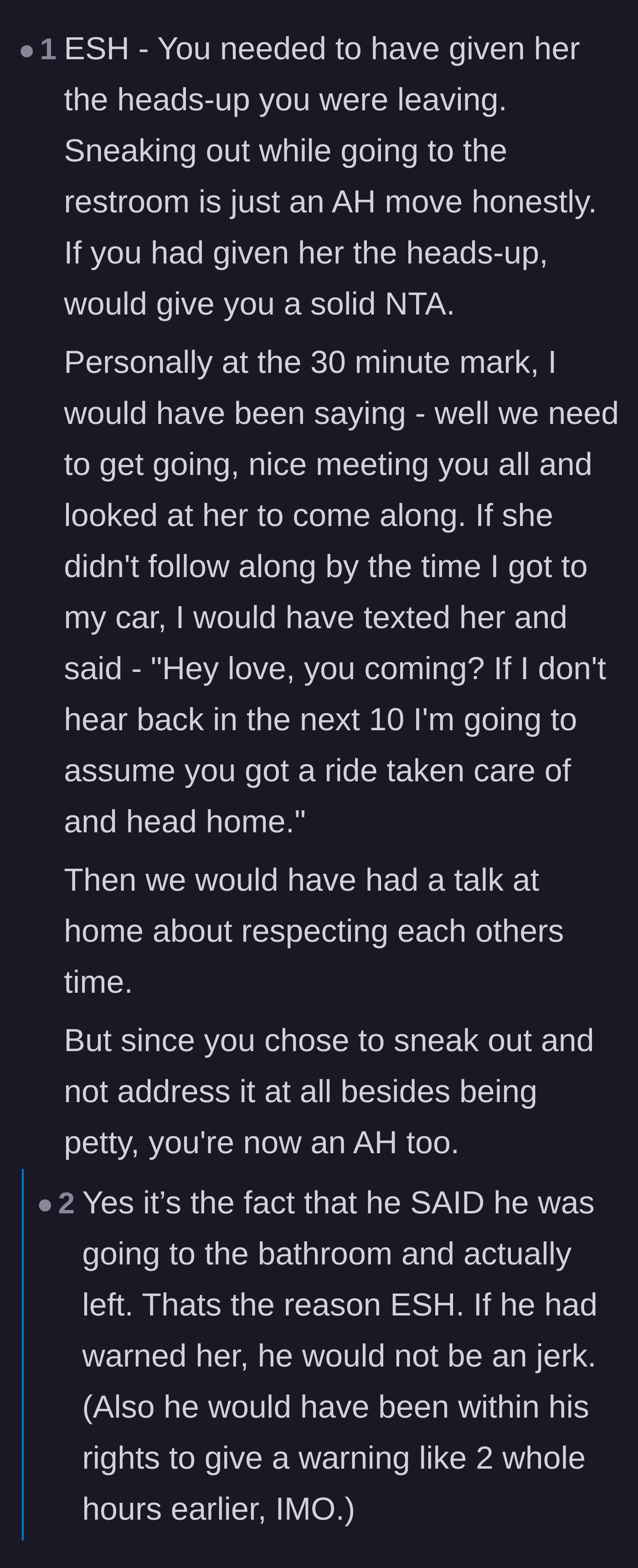 Comment thread 3 - Commentary on how to politely but firmly announce you are leaving a social situation.