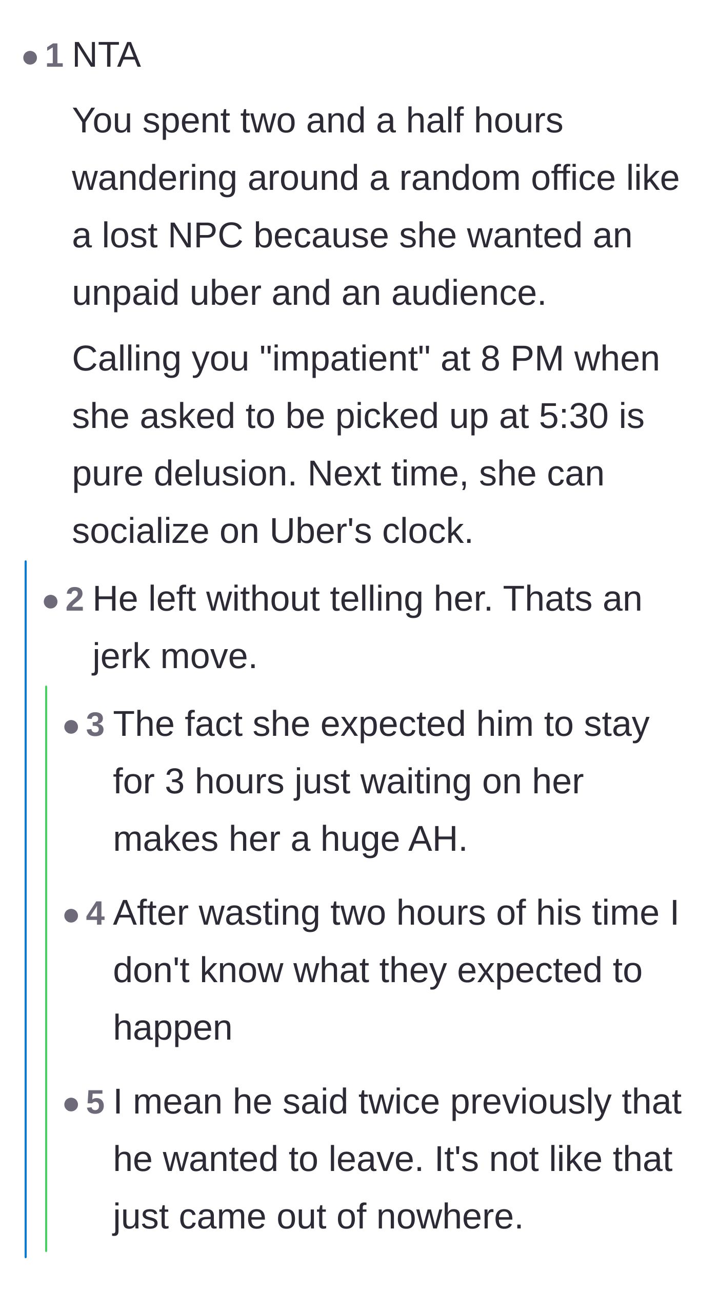 Comment thread 5 - A user defending the boyfriend by pointing out the absurdity of wandering an office like an NPC.