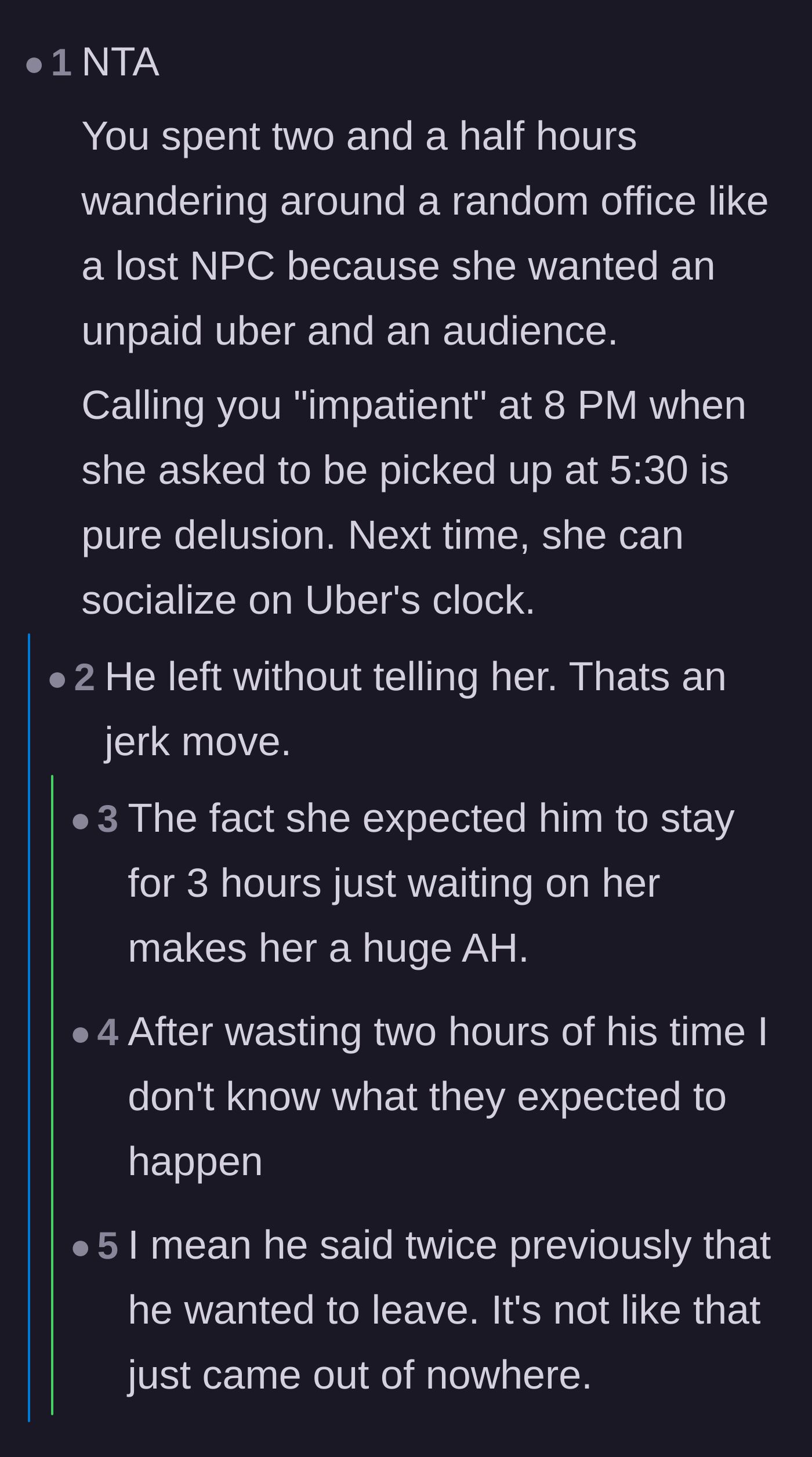 Comment thread 5 - A user defending the boyfriend by pointing out the absurdity of wandering an office like an NPC.
