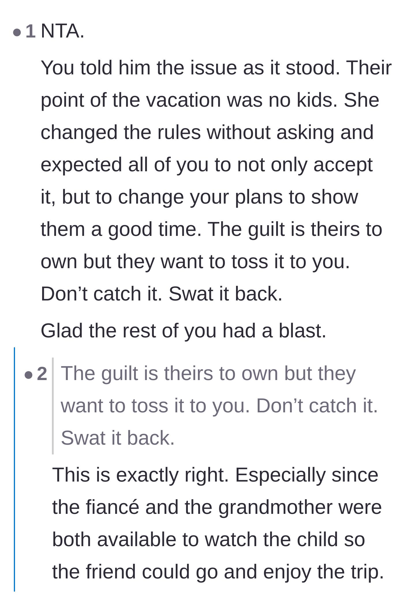 Comment thread 6 - Advice on aggressively refusing to accept misplaced guilt from manipulative people