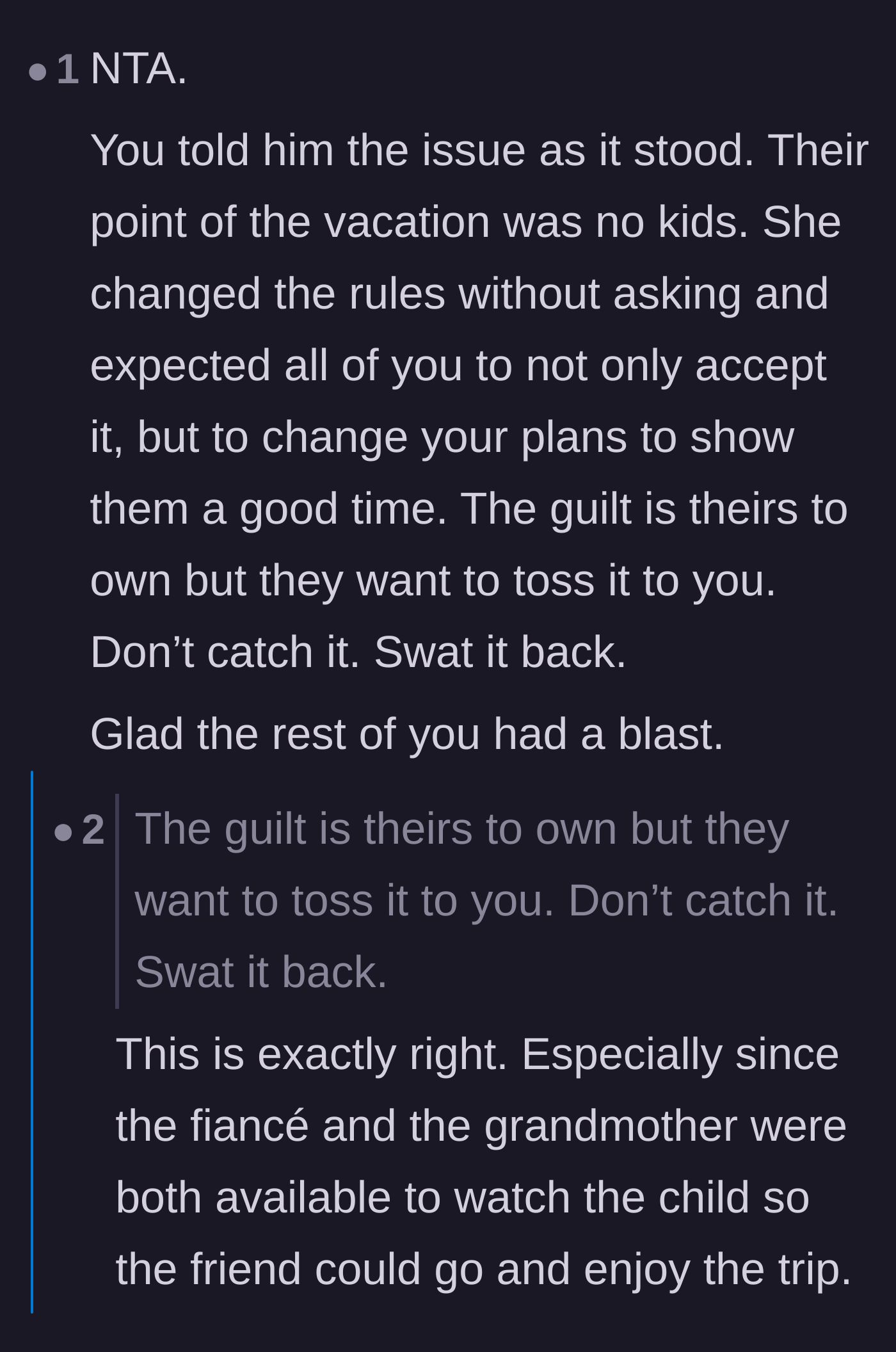 Comment thread 6 - Advice on aggressively refusing to accept misplaced guilt from manipulative people