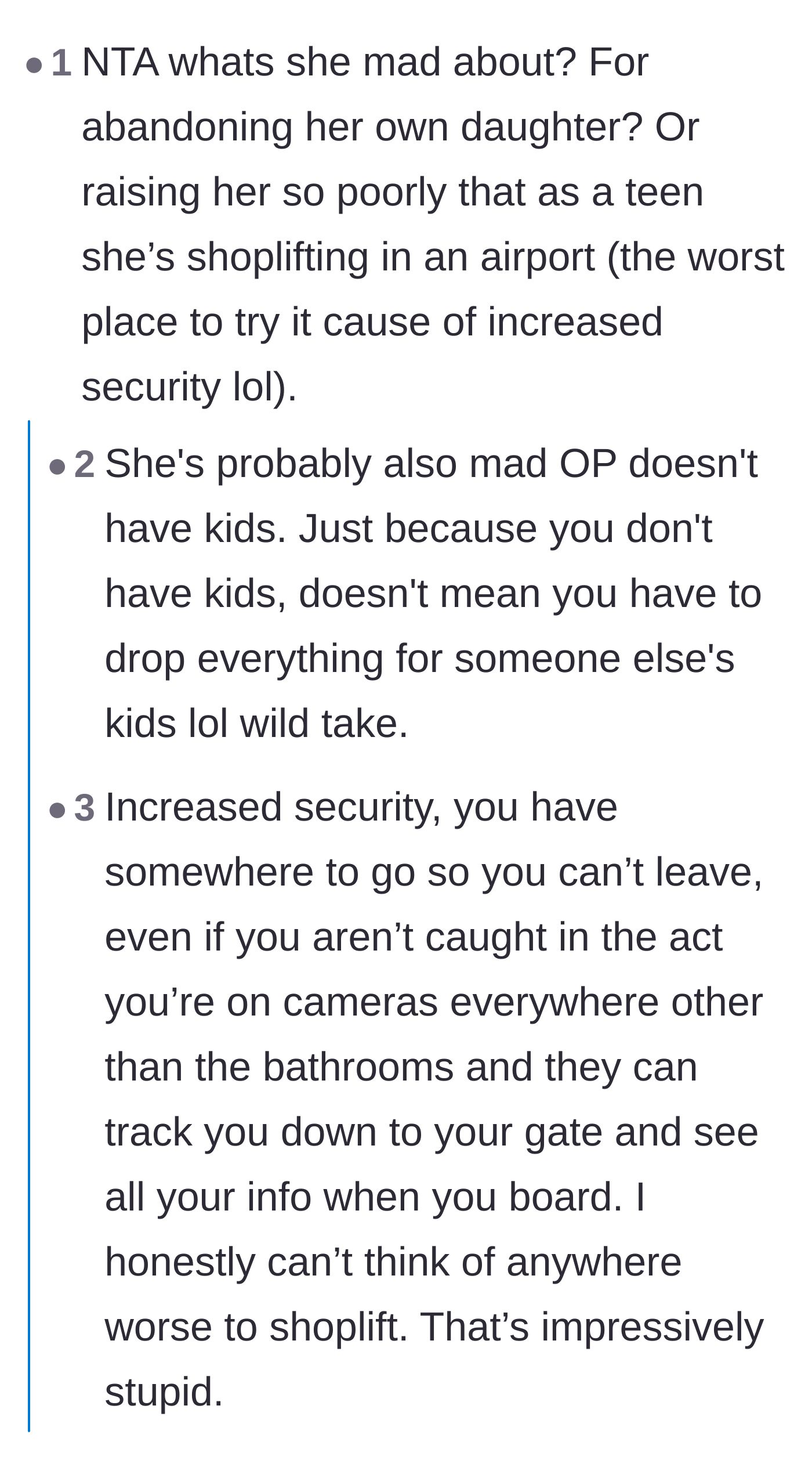 Comment thread 1 - A discussion on the mother's hypocrisy and the unfair expectations placed on child-free women.