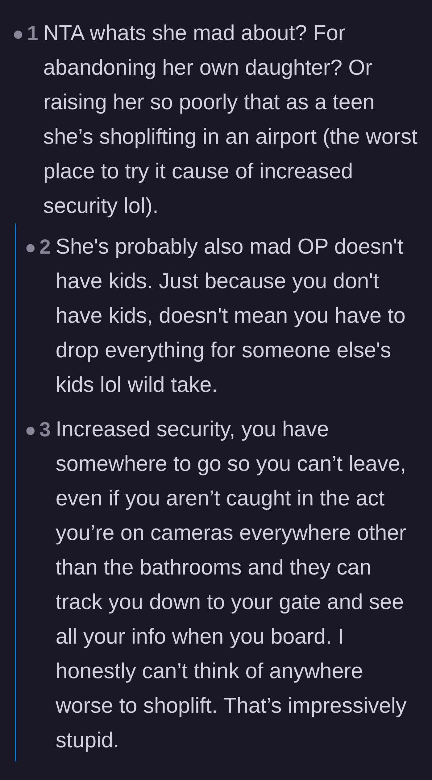 Comment thread 1 - A discussion on the mother's hypocrisy and the unfair expectations placed on child-free women.