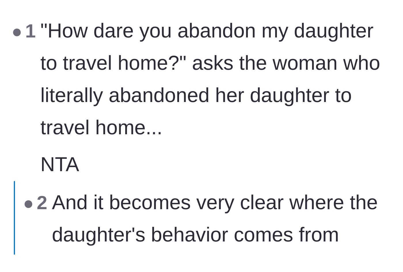 Comment thread 4 - Highlighting the irony of the mother accusing the family of abandonment.