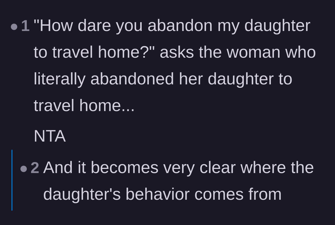 Comment thread 4 - Highlighting the irony of the mother accusing the family of abandonment.