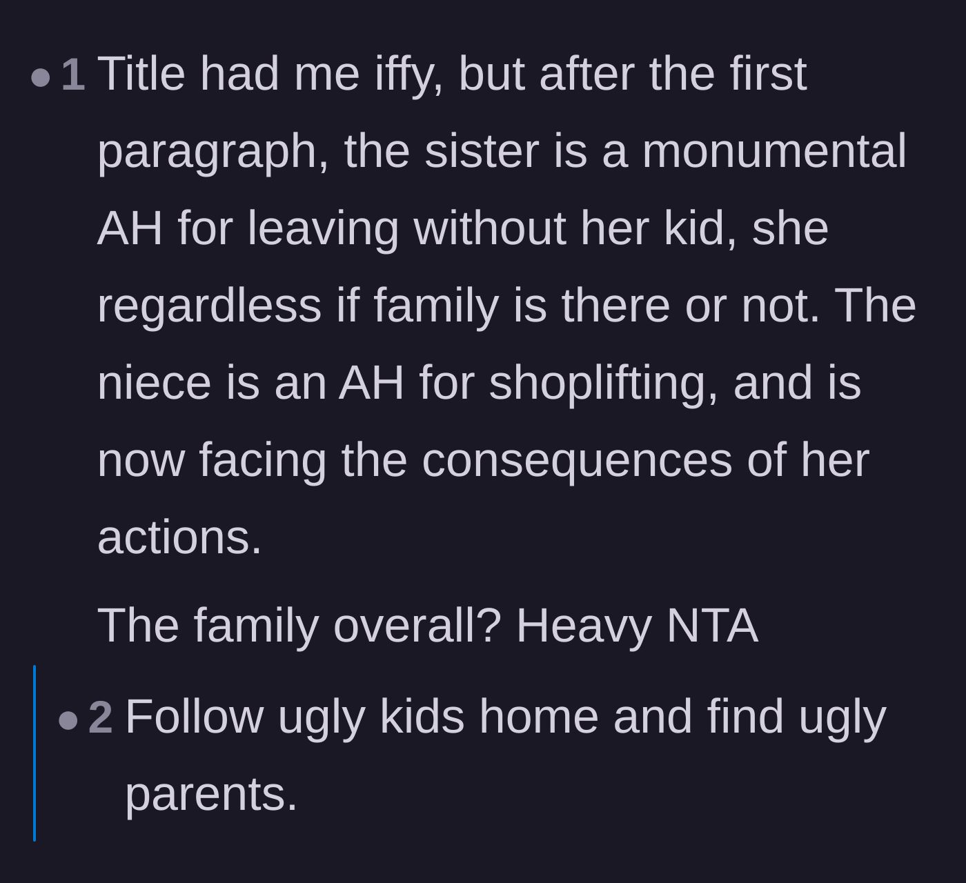 Comment thread 5 - A blunt assessment blaming both the mother and the teenager while absolving the extended family.