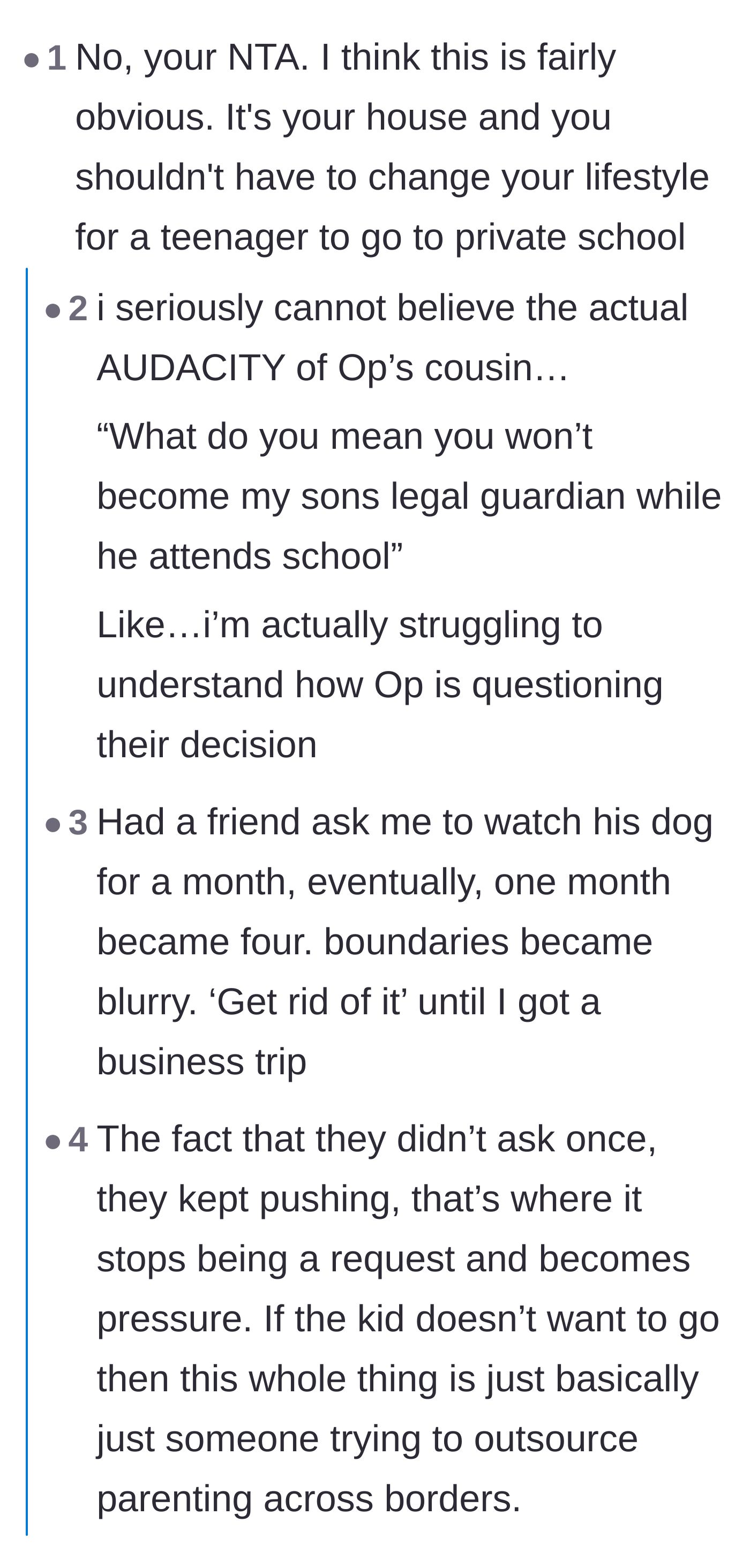 Comment thread 1 - Redditors praising the author for having a backbone and calling out the cousin's audacity to outsource motherhood.