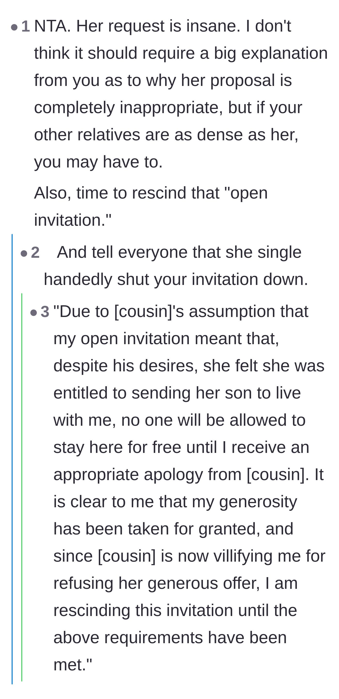 Comment thread 2 - Advice on officially rescinding the open invitation to Paris and setting the record straight with the family.