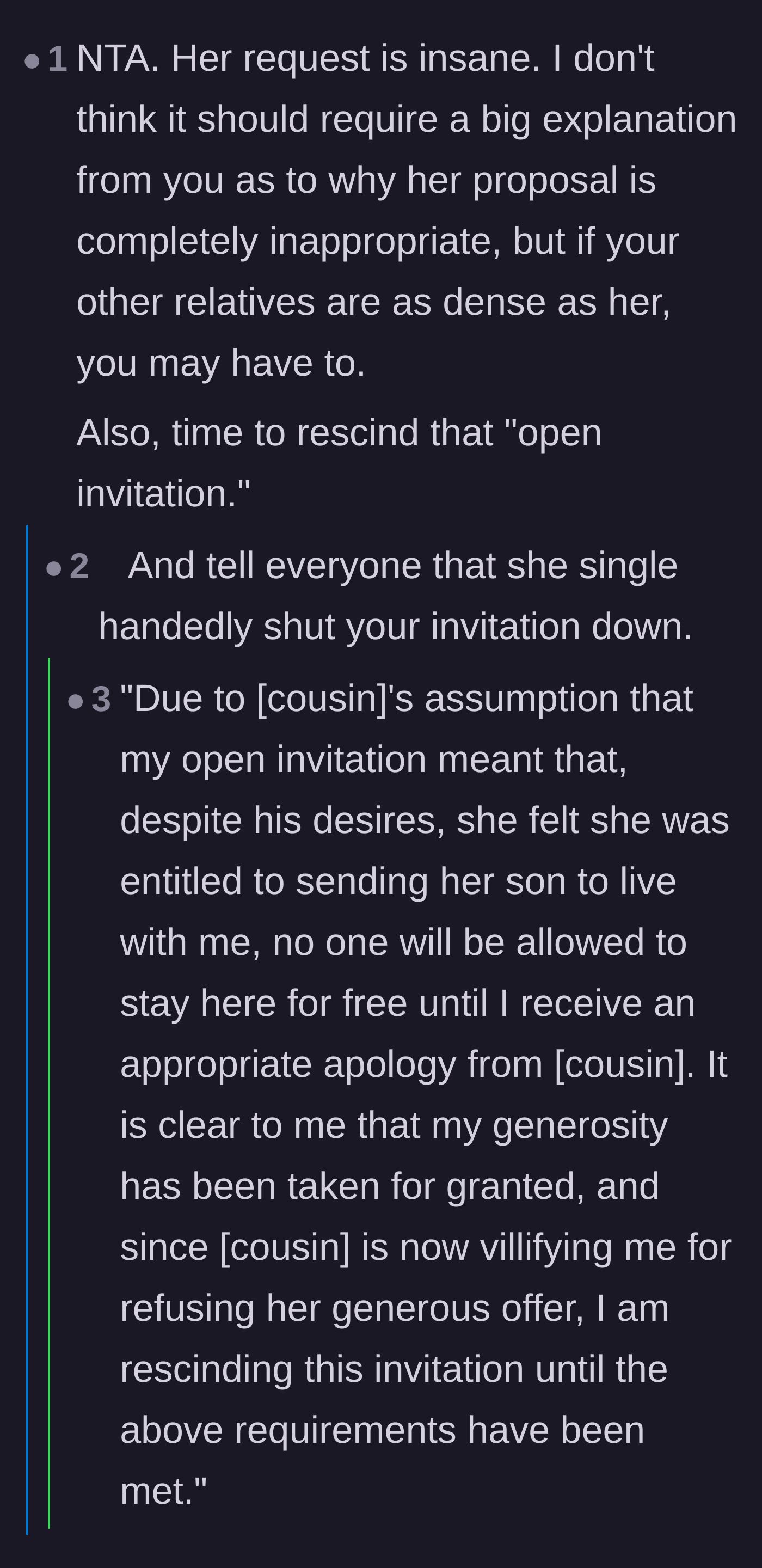 Comment thread 2 - Advice on officially rescinding the open invitation to Paris and setting the record straight with the family.