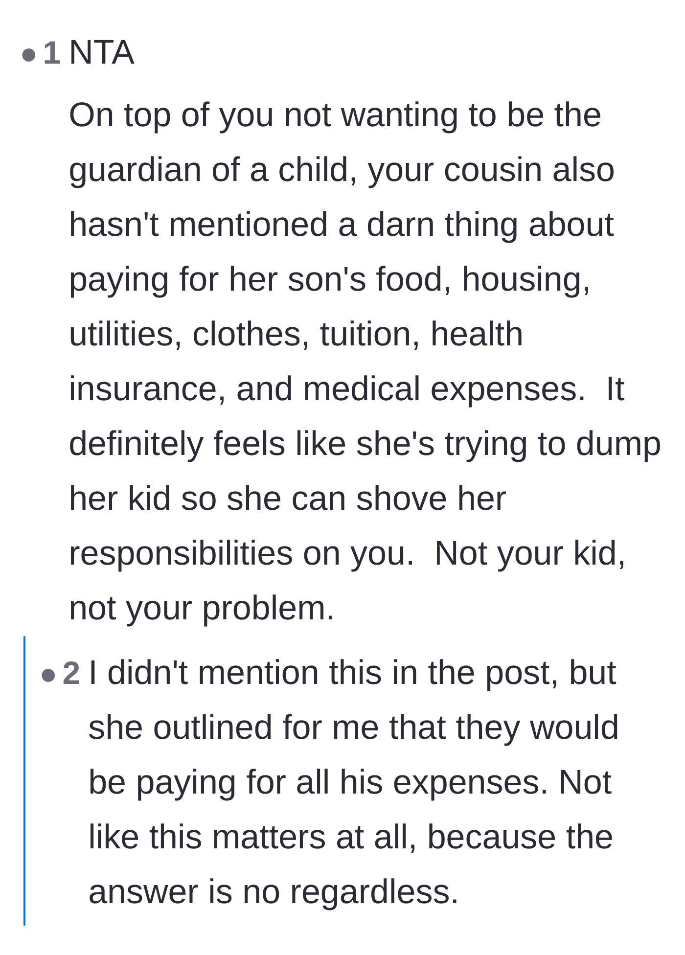 Comment thread 3 - Debate over the financial logistics and the inevitable reality that the parents would eventually stop paying expenses.
