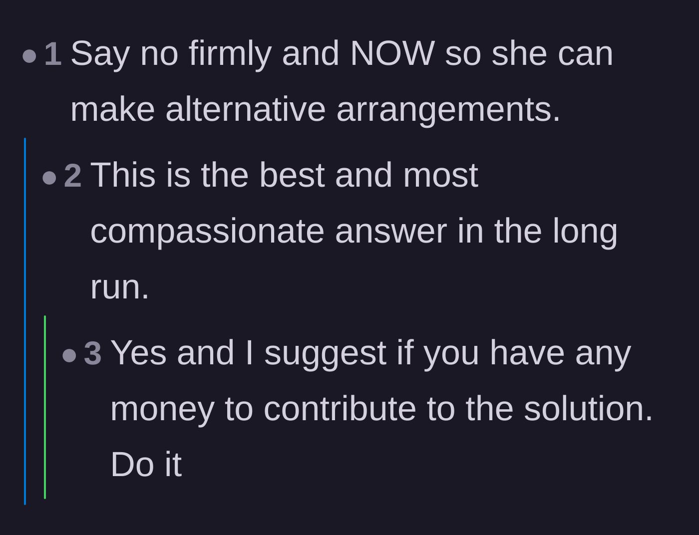 Comment thread 2 - Advice urging the couple to decline the guardianship immediately so other plans can be made.