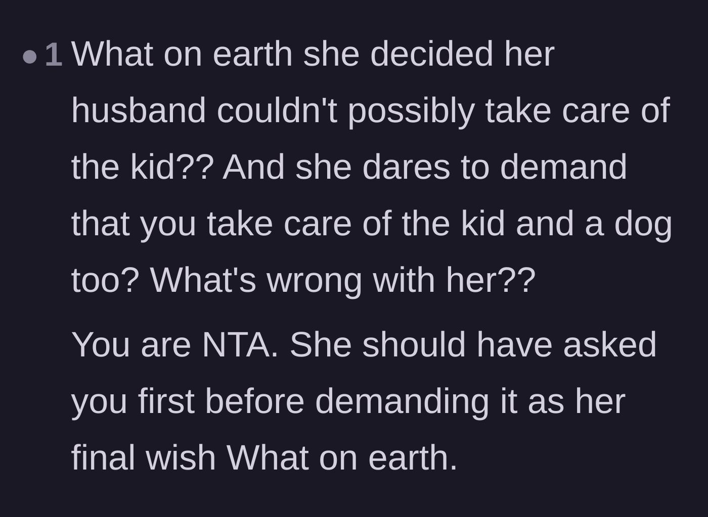 Comment thread 5 - Outrage over the sister-in-law's sheer audacity to demand care for a child and a puppy.