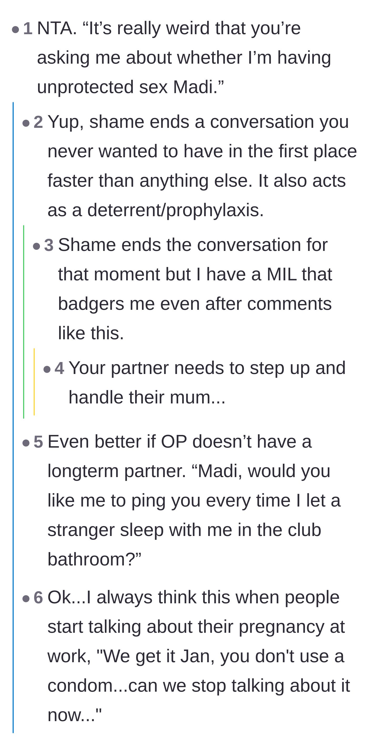 Comment thread 2 - Suggestions to make the coworker uncomfortable by explicitly bringing up unprotected intimacy.