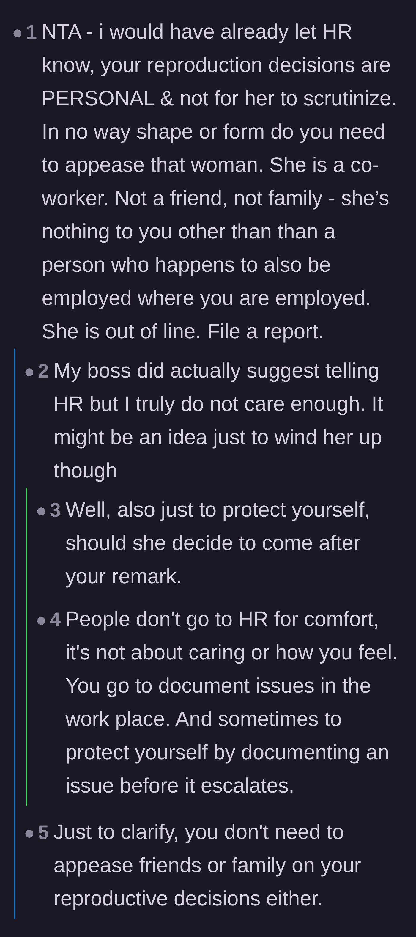 Comment thread 6 - Debate on whether to involve HR to build a protective paper trail against the coworker.