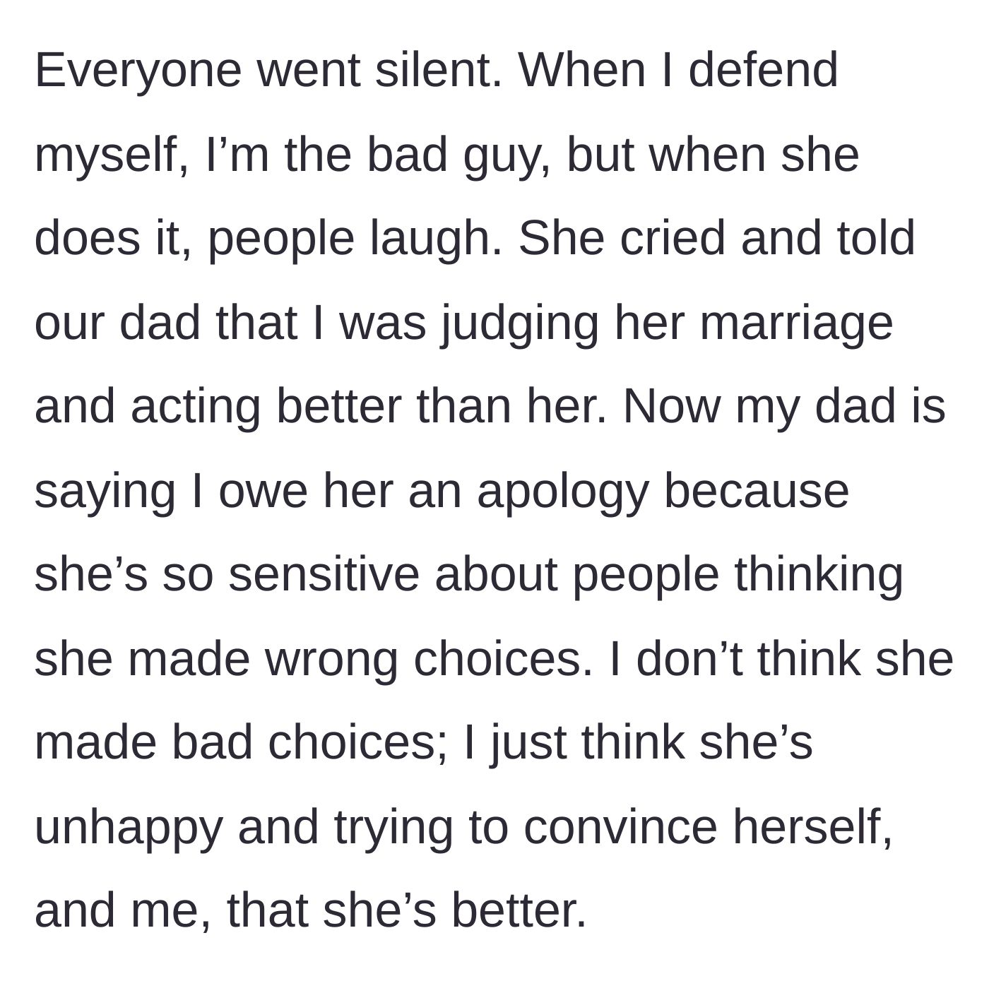 Story part 9 - The family’s stunned reaction and the dad demanding an apology from the narrator.