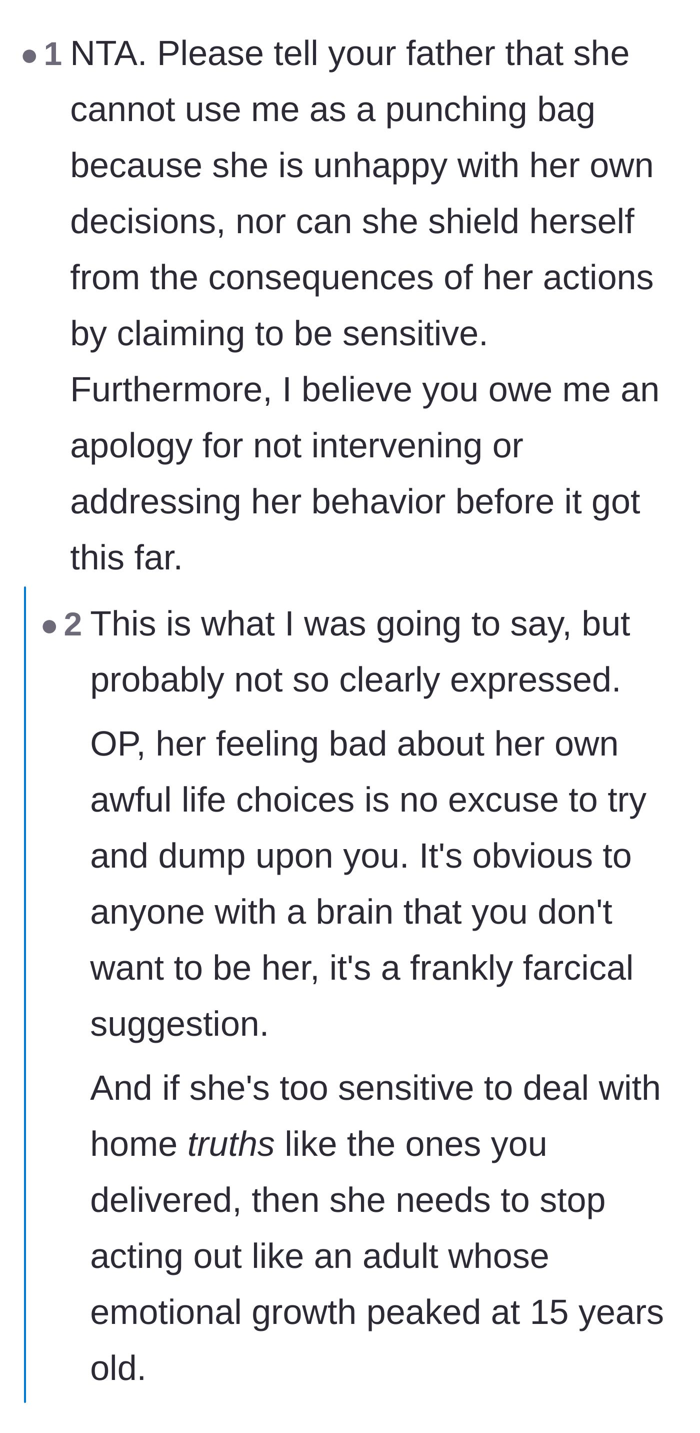 Comment thread 5 - Advice on holding the father accountable for his failure to intervene and his demand for an apology.
