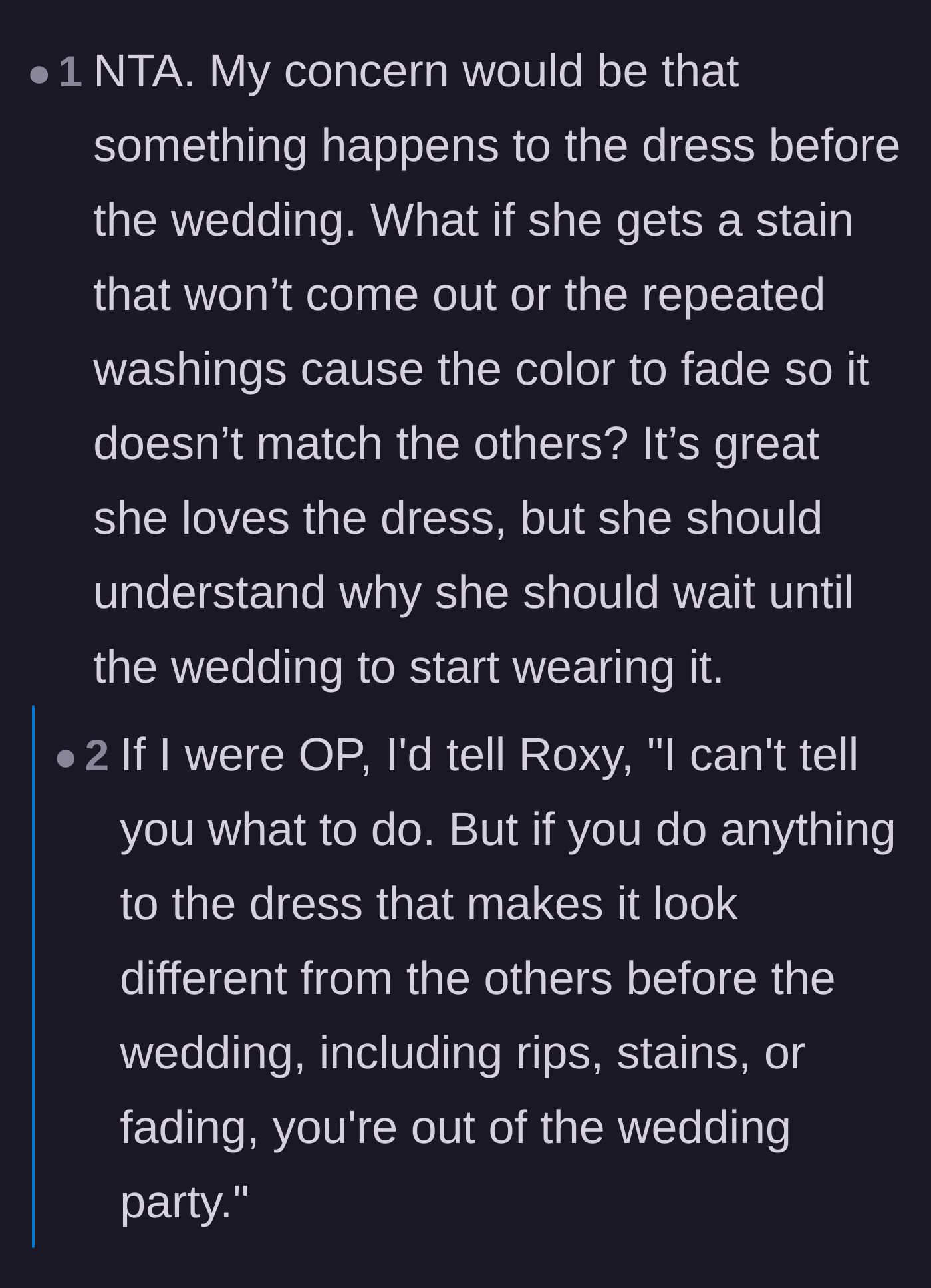 Comment thread 3 - Commenters pointing out the massive risk of irreparably staining or tearing a clearance dress before the wedding.