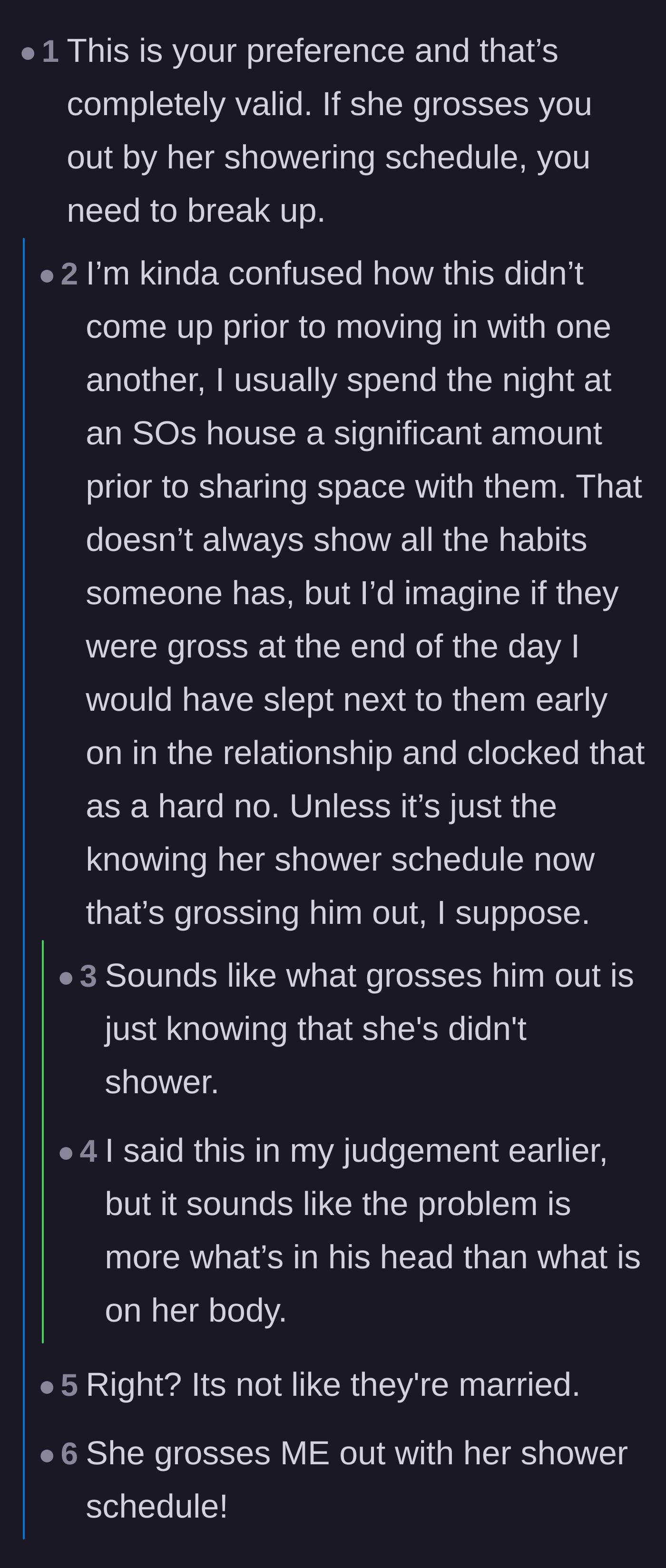 Comment thread 2 - A debate on whether his disgust is purely psychological and if they are fundamentally incompatible.