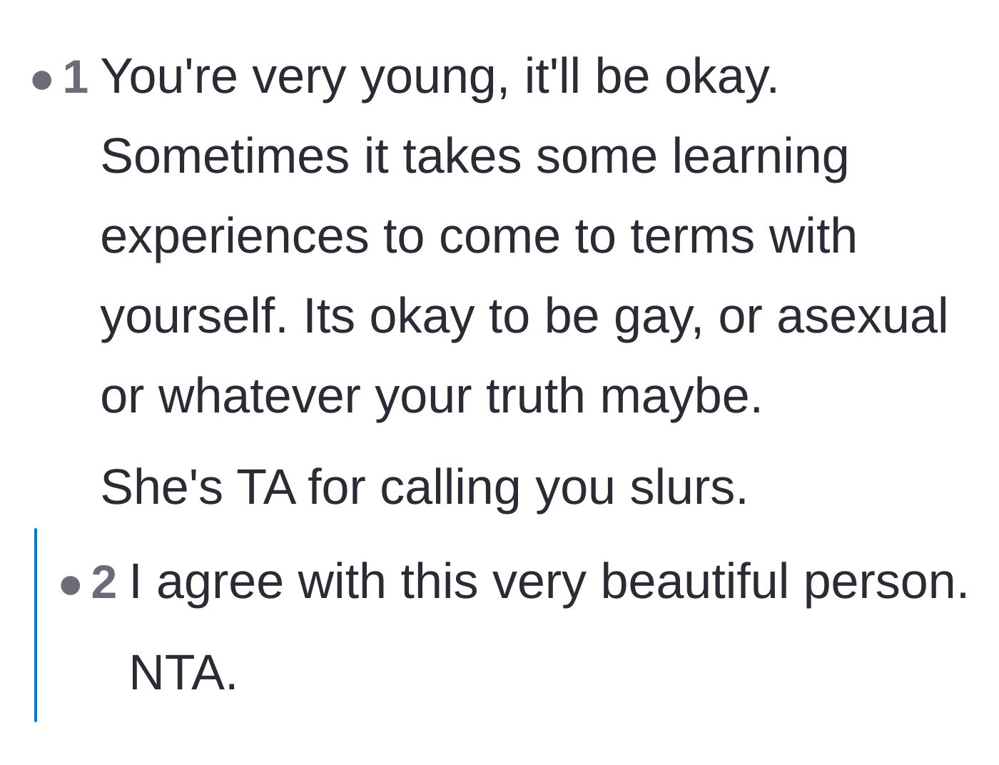Comment thread 2 - A compassionate comment reassuring the young man that it is completely normal to still be figuring out his sexuality.