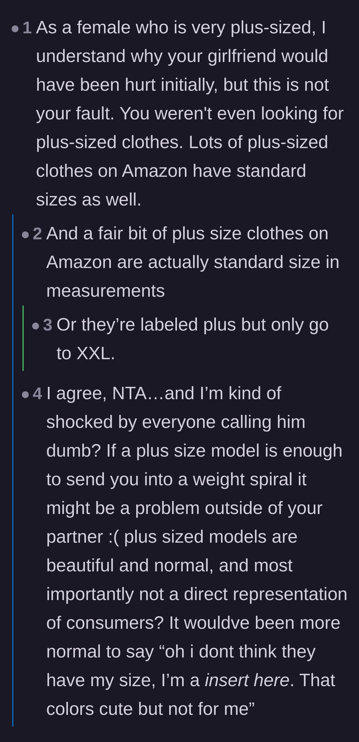 Comment thread 5 - A plus-size commenter explaining that Amazon's sizing is notoriously confusing and he shouldn't be entirely blamed