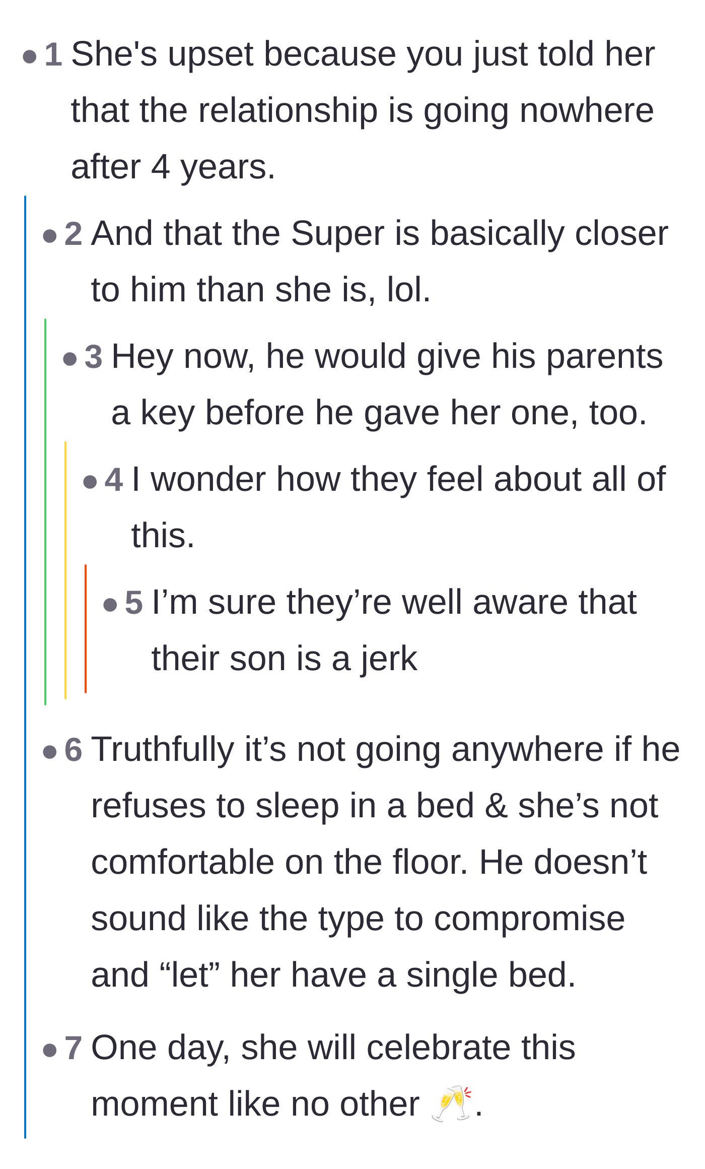 Comment thread 2 - Commenters expressing shock that the boyfriend trusts his parents and the building superintendent more than his long-term girlfriend.