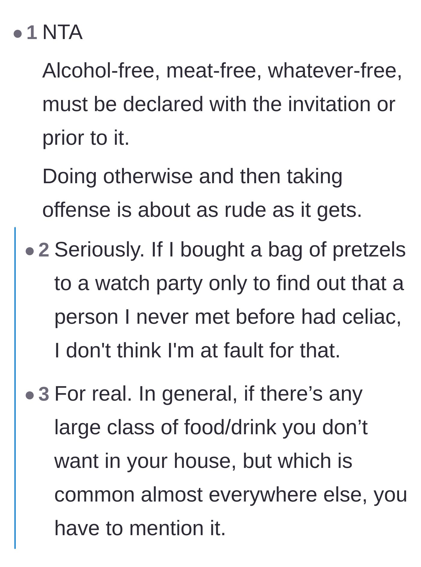 Comment thread 5 - Thread establishing the rule that any lifestyle-free event must be declared in advance