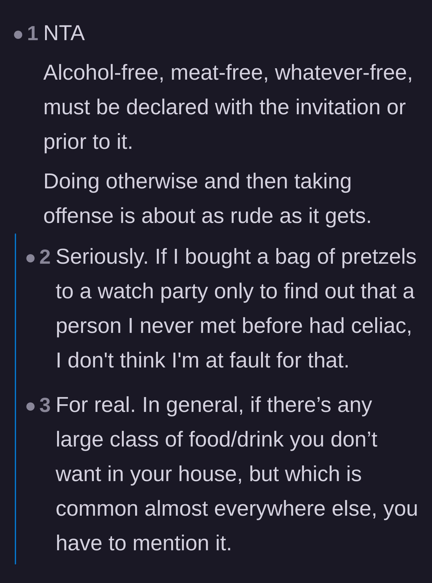Comment thread 5 - Thread establishing the rule that any lifestyle-free event must be declared in advance