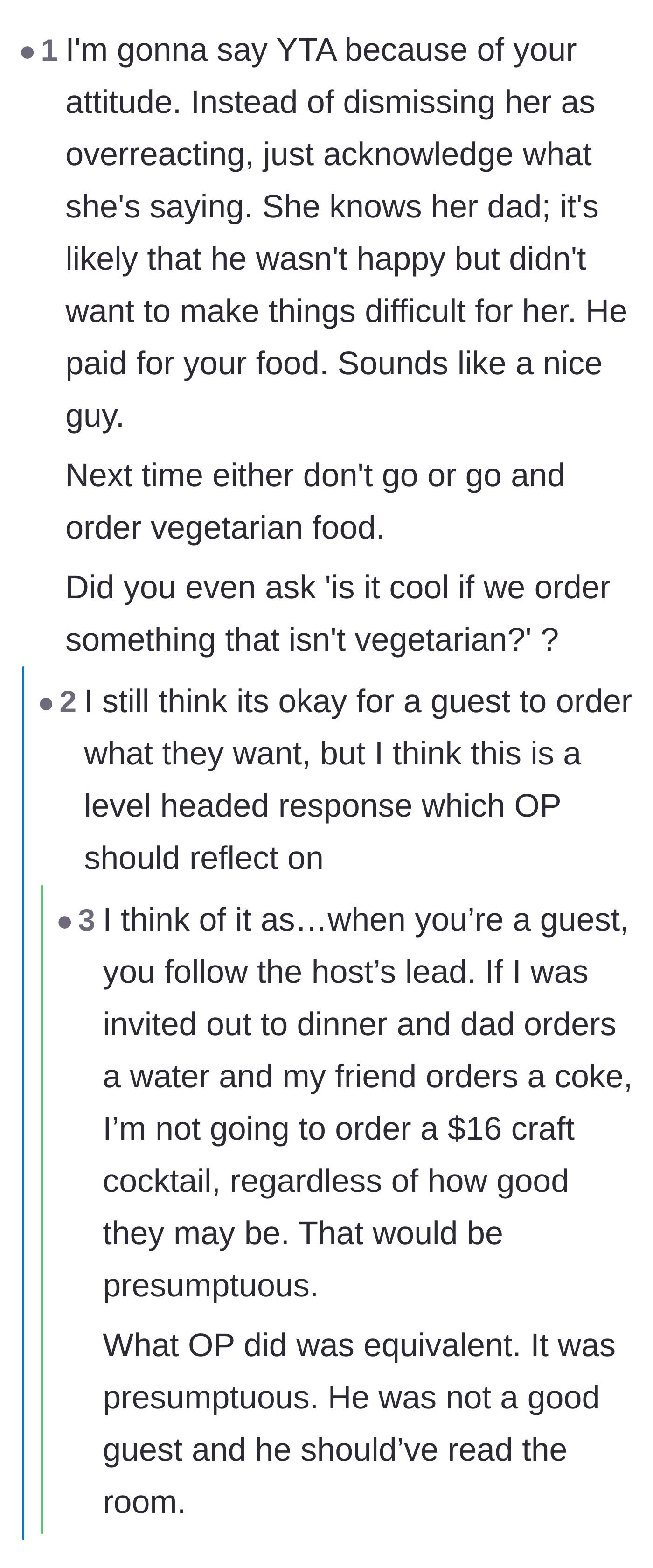 Comment thread 4 - Readers pointing out that a gracious guest should always follow the host's lead instead of acting entitled.