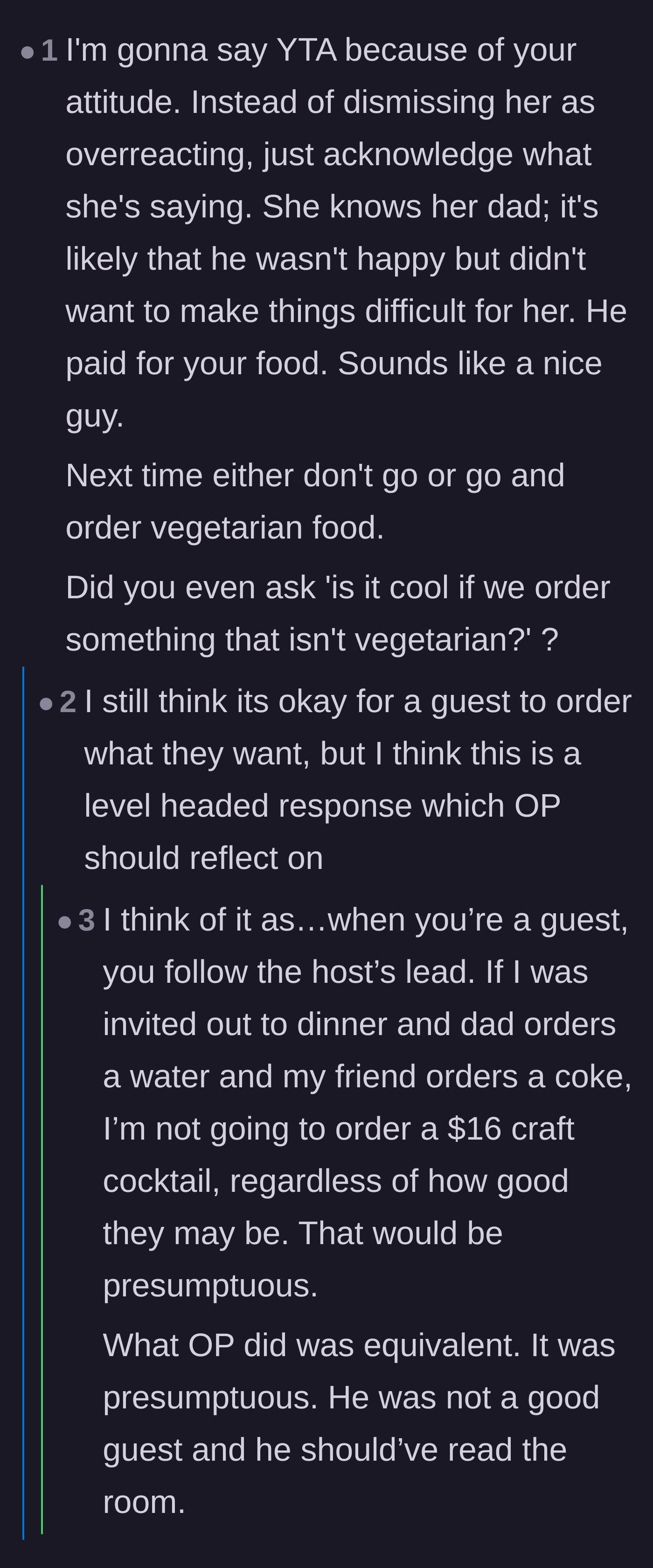 Comment thread 4 - Readers pointing out that a gracious guest should always follow the host's lead instead of acting entitled.