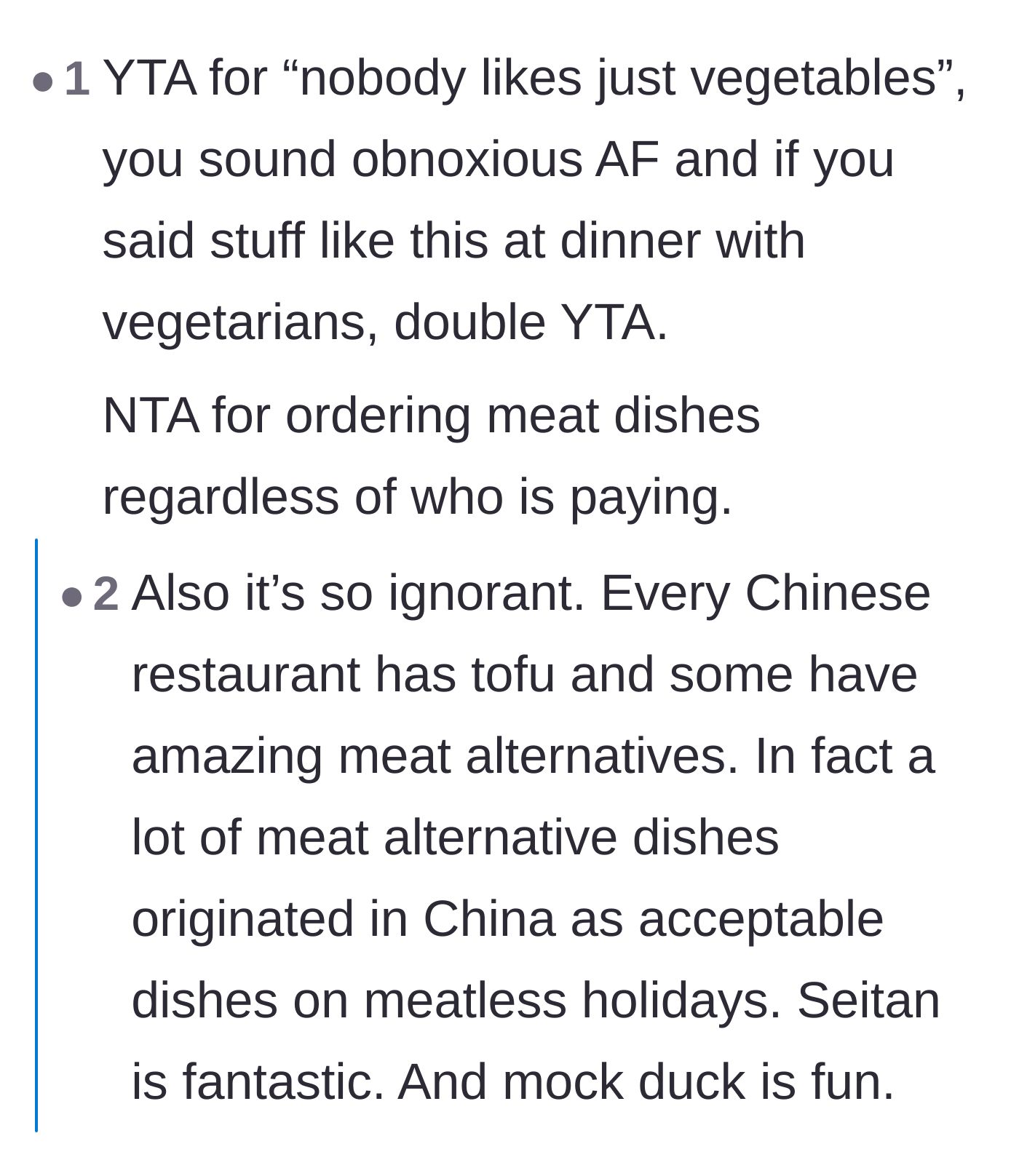 Comment thread 6 - Commenters dragging the guest for being obnoxious and uncultured regarding Chinese vegetarian cuisine.