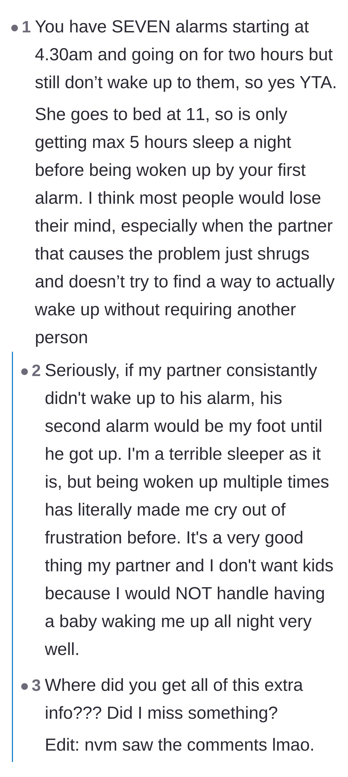 Comment thread 2 - Commenters calculating the girlfriend's severe lack of sleep and empathizing with her breaking point.