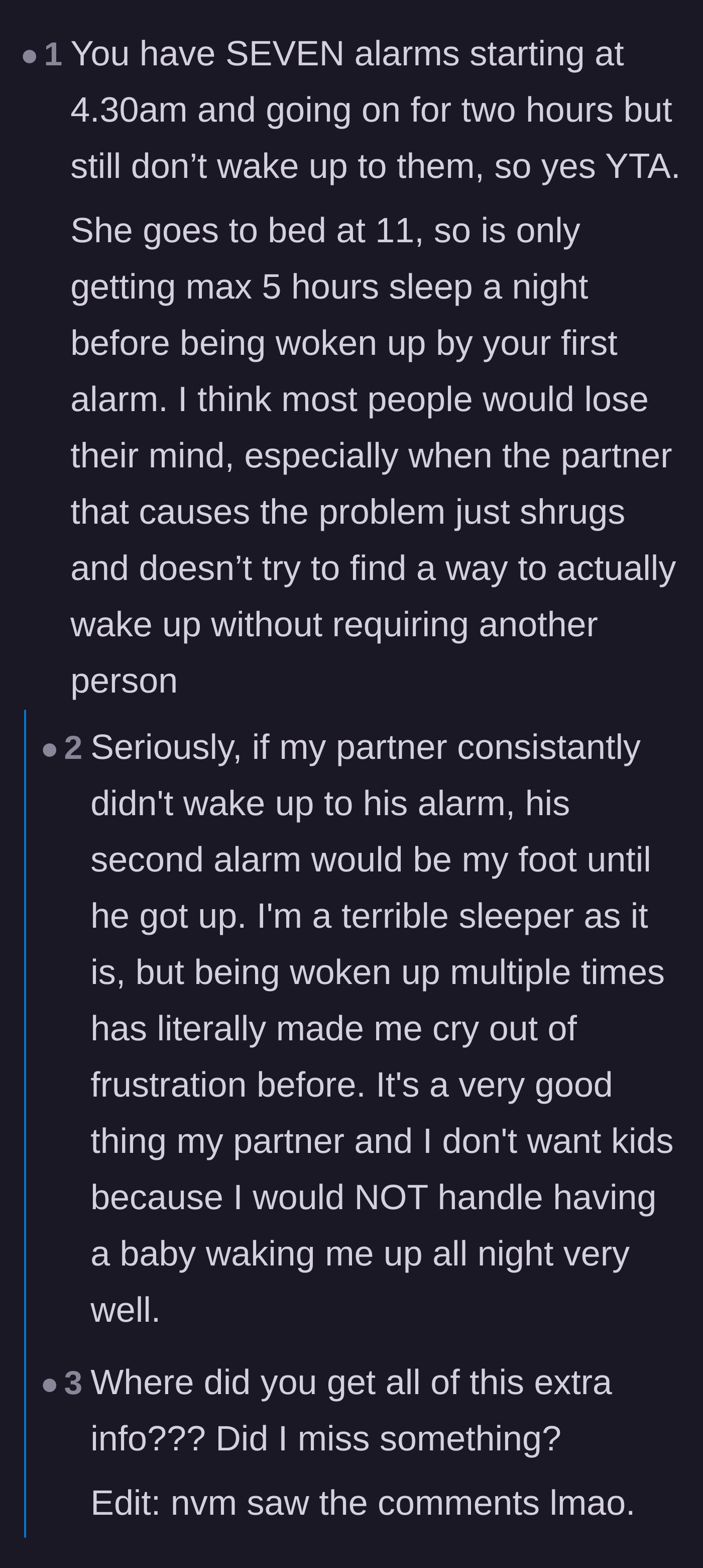 Comment thread 2 - Commenters calculating the girlfriend's severe lack of sleep and empathizing with her breaking point.