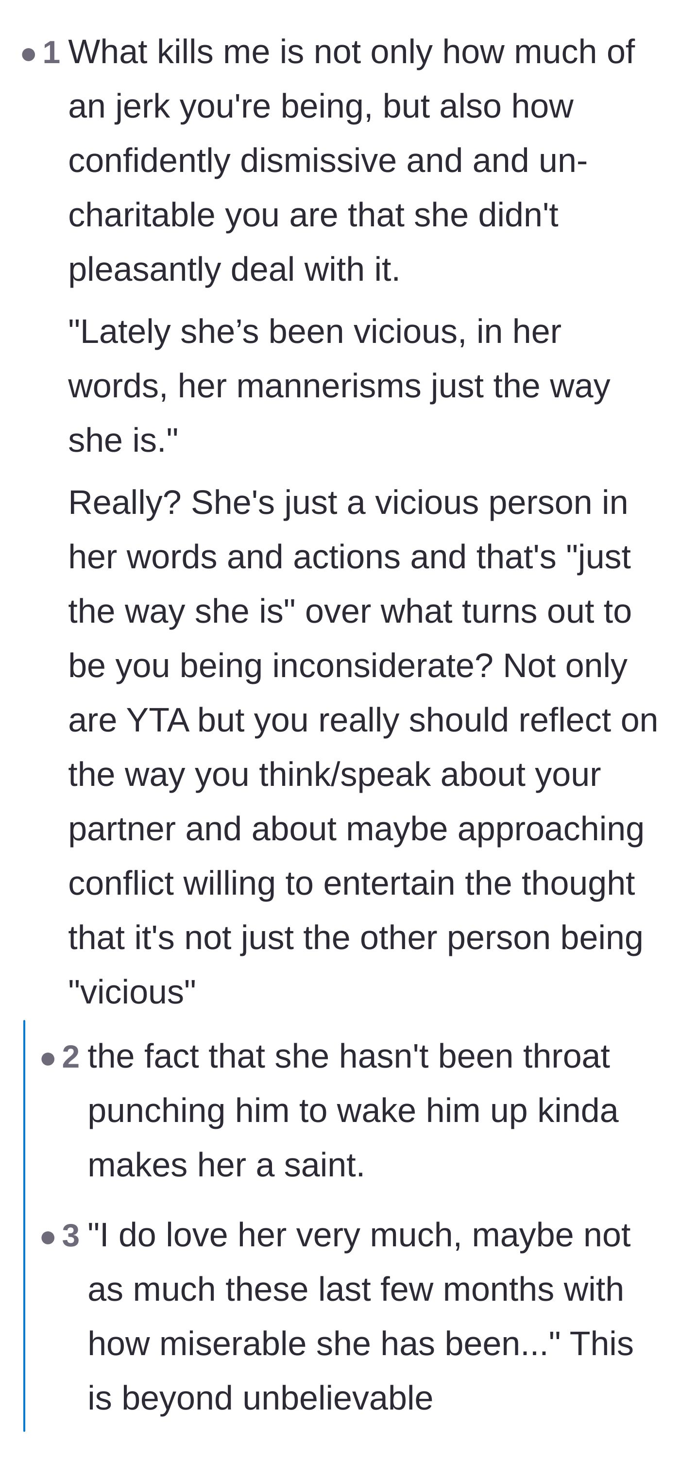 Comment thread 6 - Readers calling out the boyfriend for dismissing his girlfriend's misery and labeling her as naturally vicious.