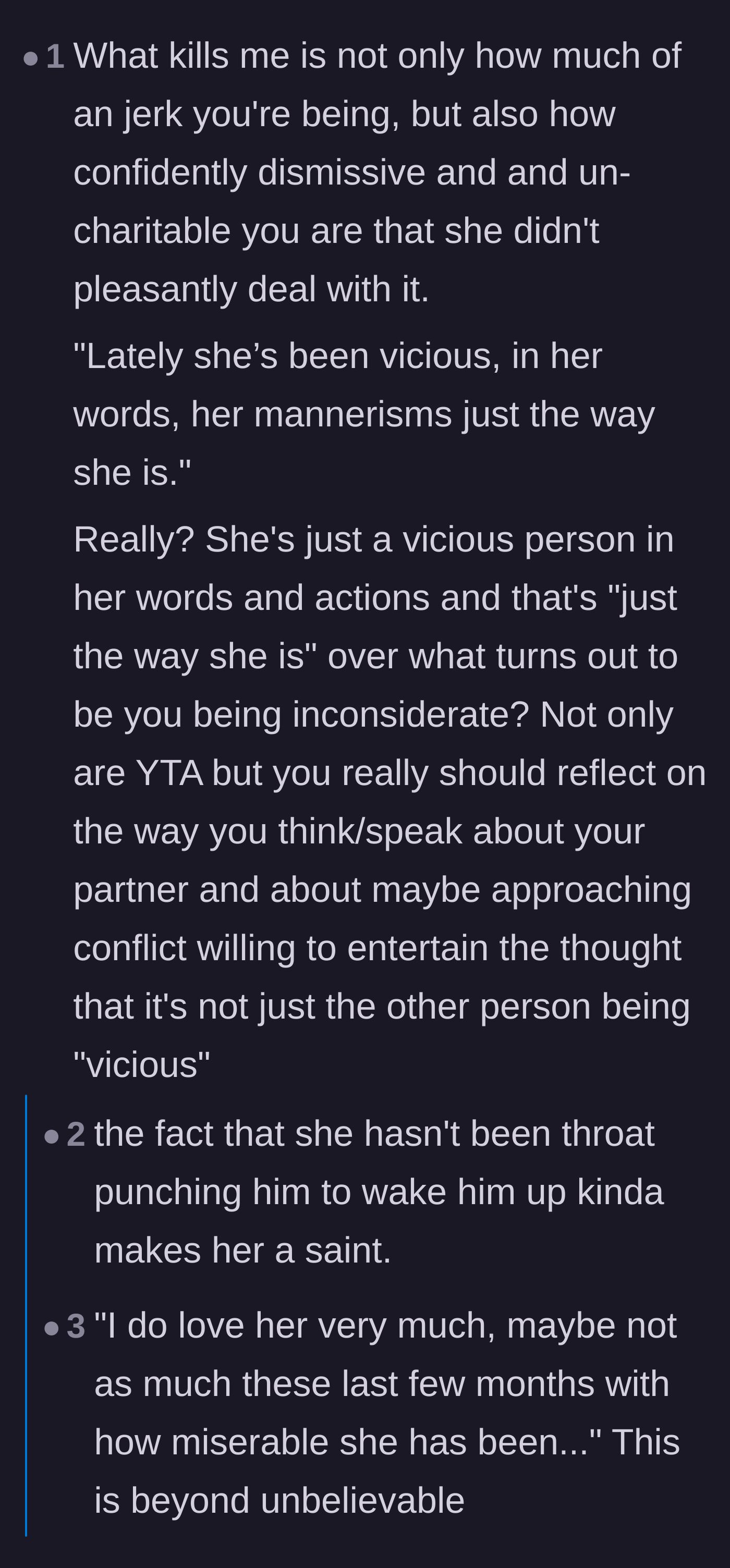Comment thread 6 - Readers calling out the boyfriend for dismissing his girlfriend's misery and labeling her as naturally vicious.
