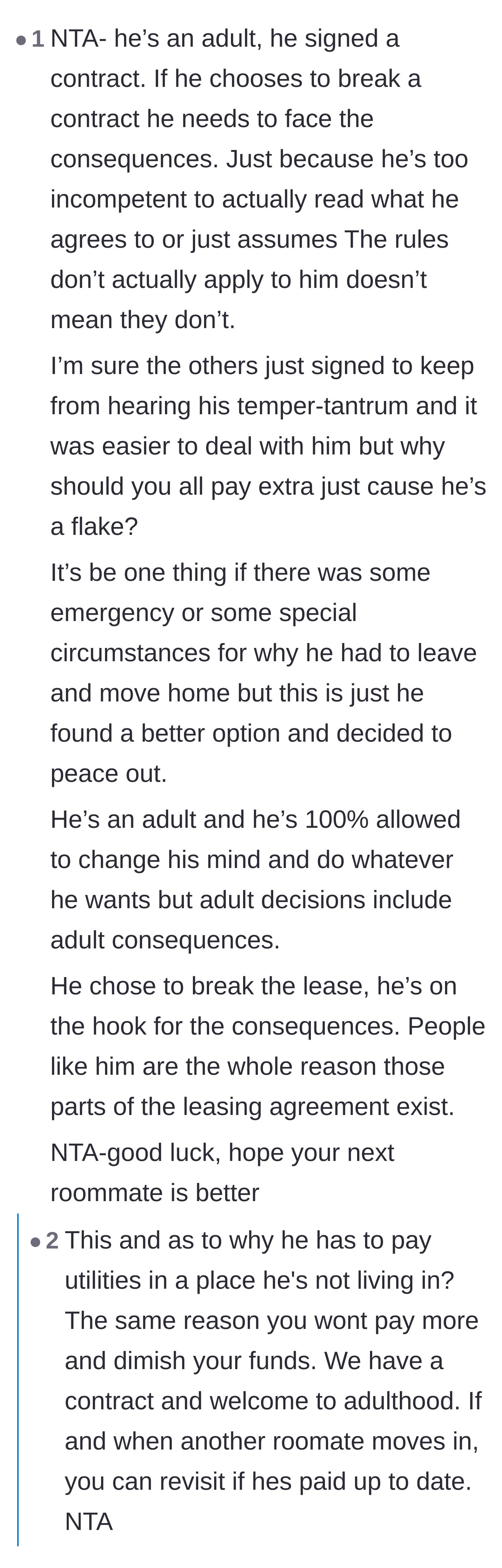 Comment thread 1 - A discussion about adult consequences and the mechanics of utility billing.