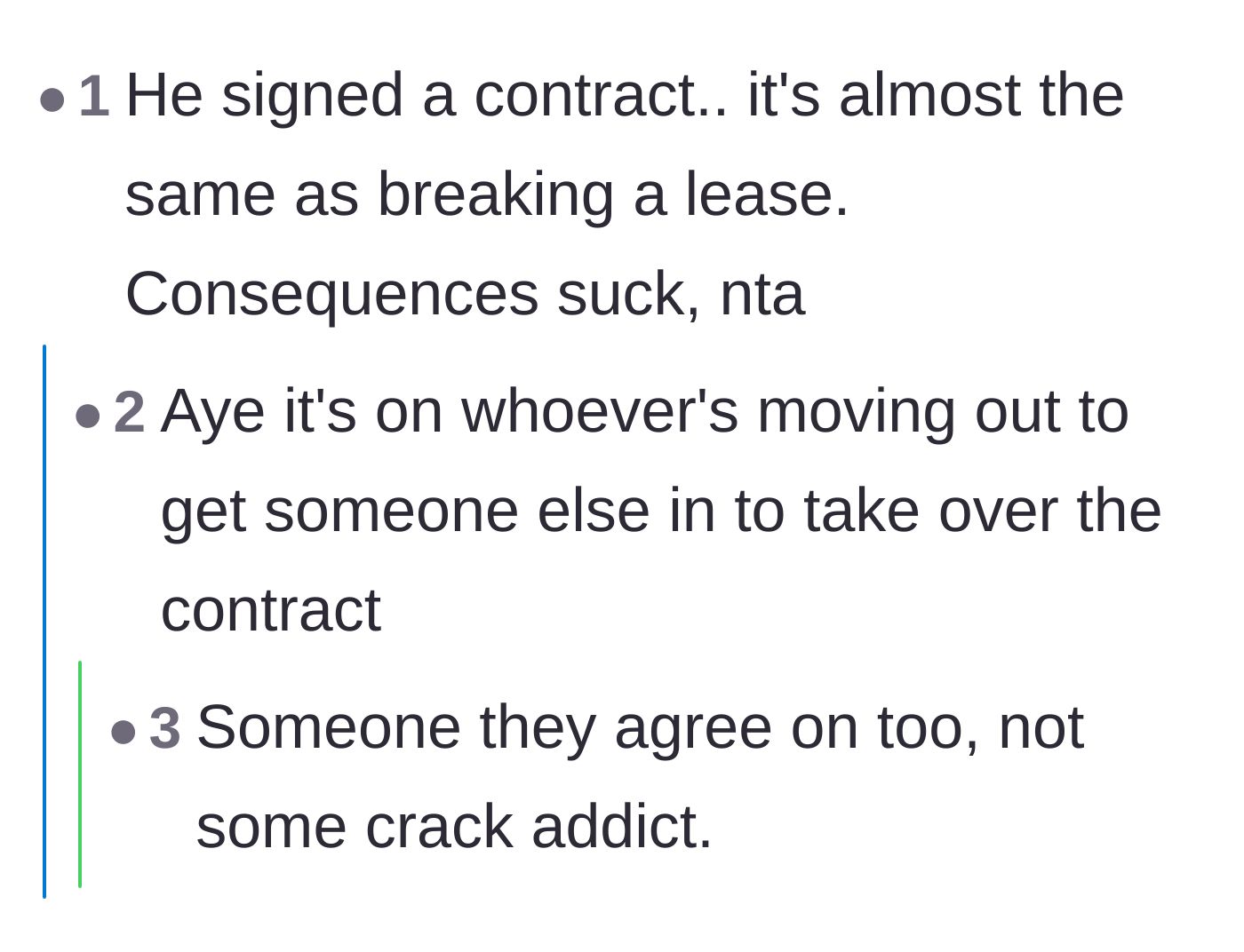Comment thread 2 - A short thread agreeing that leaving roommates are responsible for finding their own replacements.