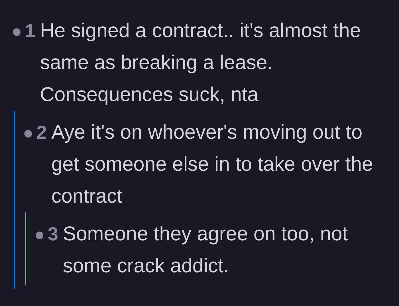Comment thread 2 - A short thread agreeing that leaving roommates are responsible for finding their own replacements.