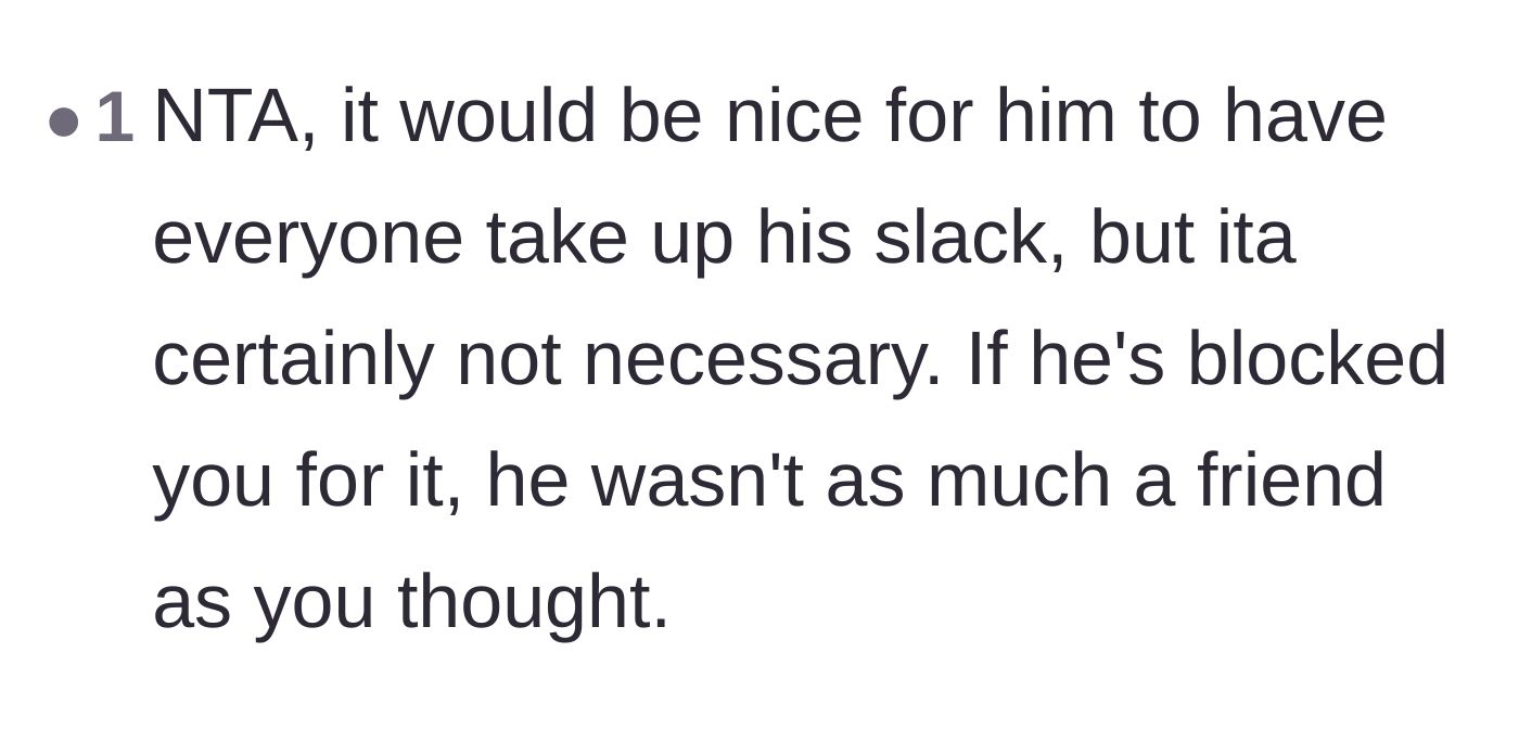 Comment thread 3 - A commenter pointing out that a real friend wouldn't block you over utility money.