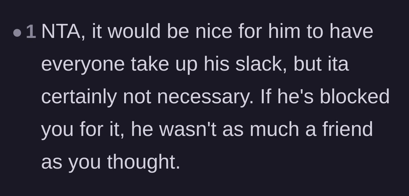 Comment thread 3 - A commenter pointing out that a real friend wouldn't block you over utility money.