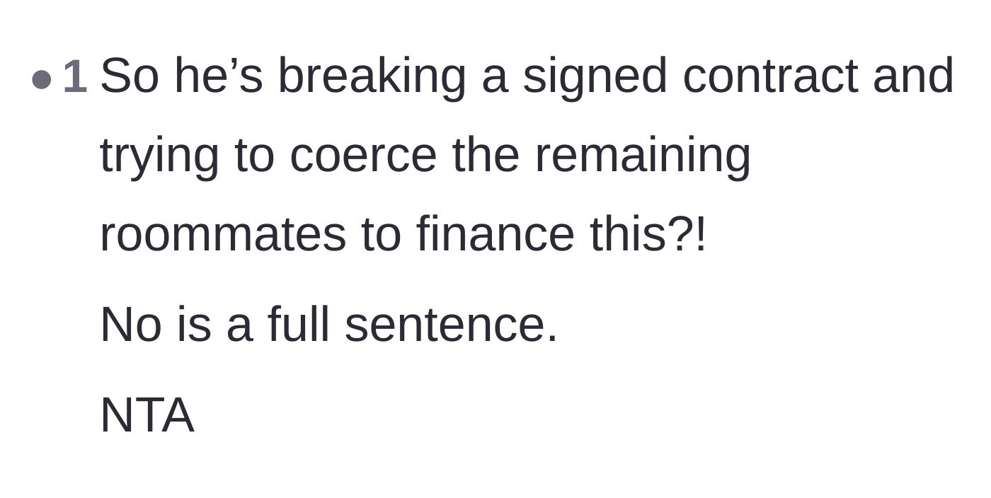 Comment thread 5 - A comment calling out the roommate's coercive behavior and emphasizing the word 'no.'