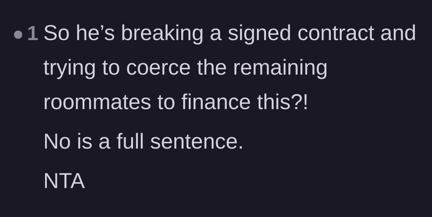 Comment thread 5 - A comment calling out the roommate's coercive behavior and emphasizing the word 'no.'