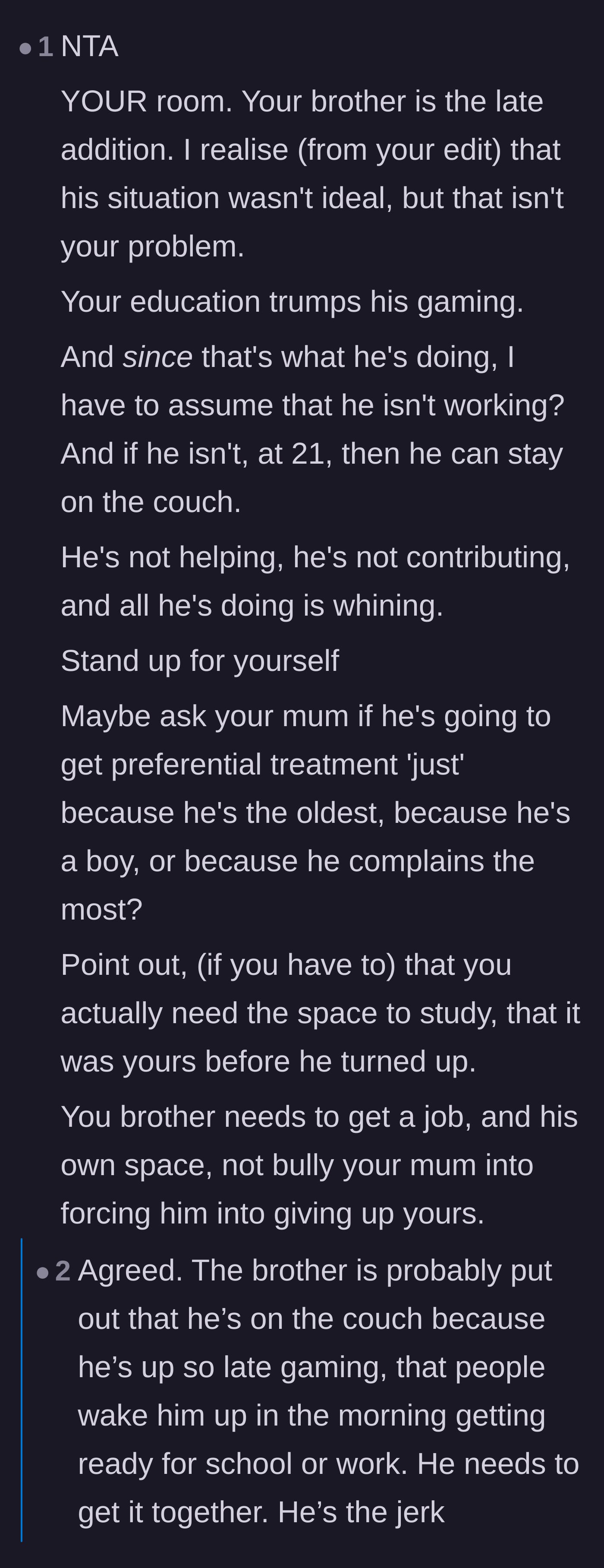 Comment thread 4 - Outrage over the brother's 4 AM gaming habits being prioritized over the sister's college education